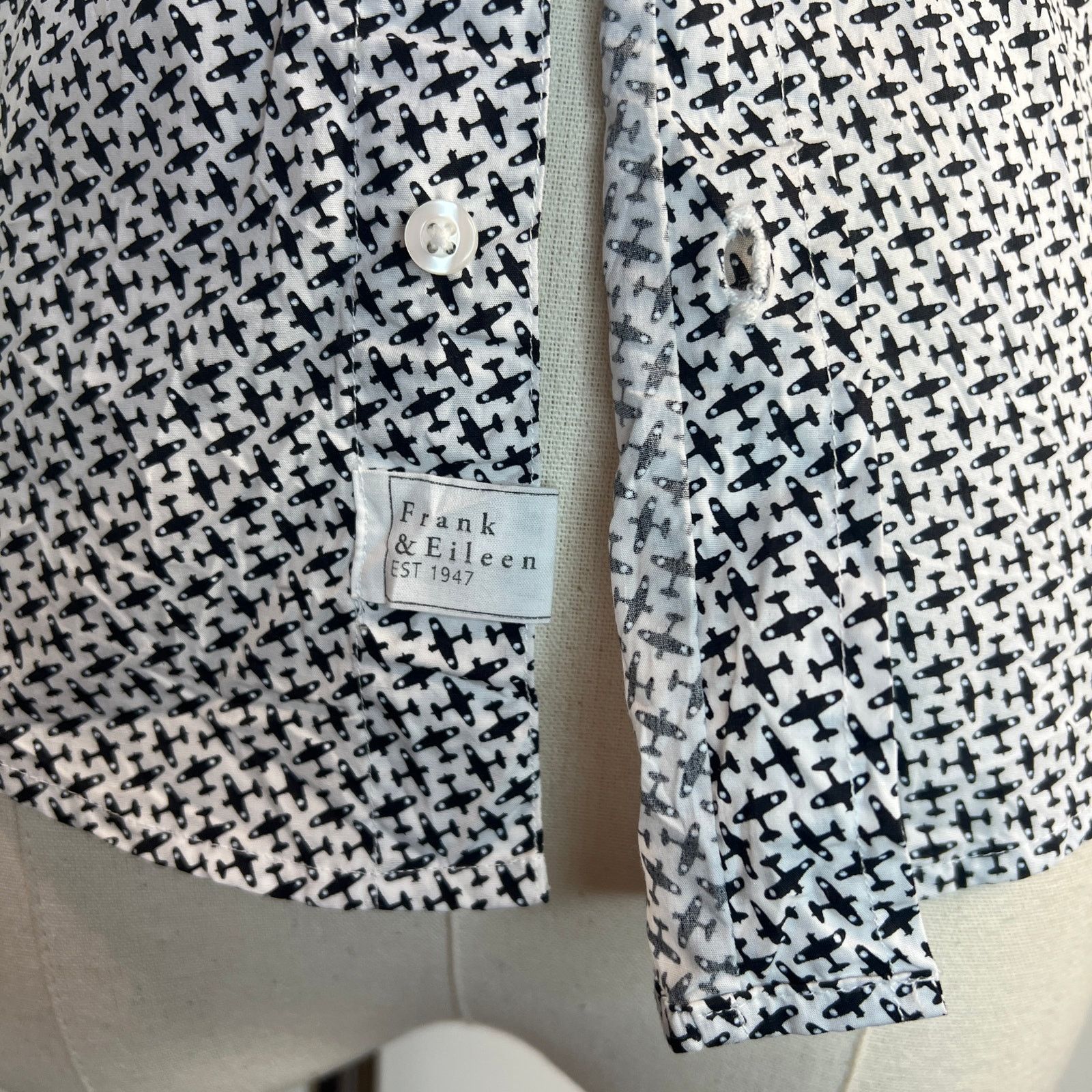 Frank & Eileen Frank & Eileen Barry Black White Airplane Print Cotton Shirt Size XXS / US 00 / IT 34 - 5 Thumbnail