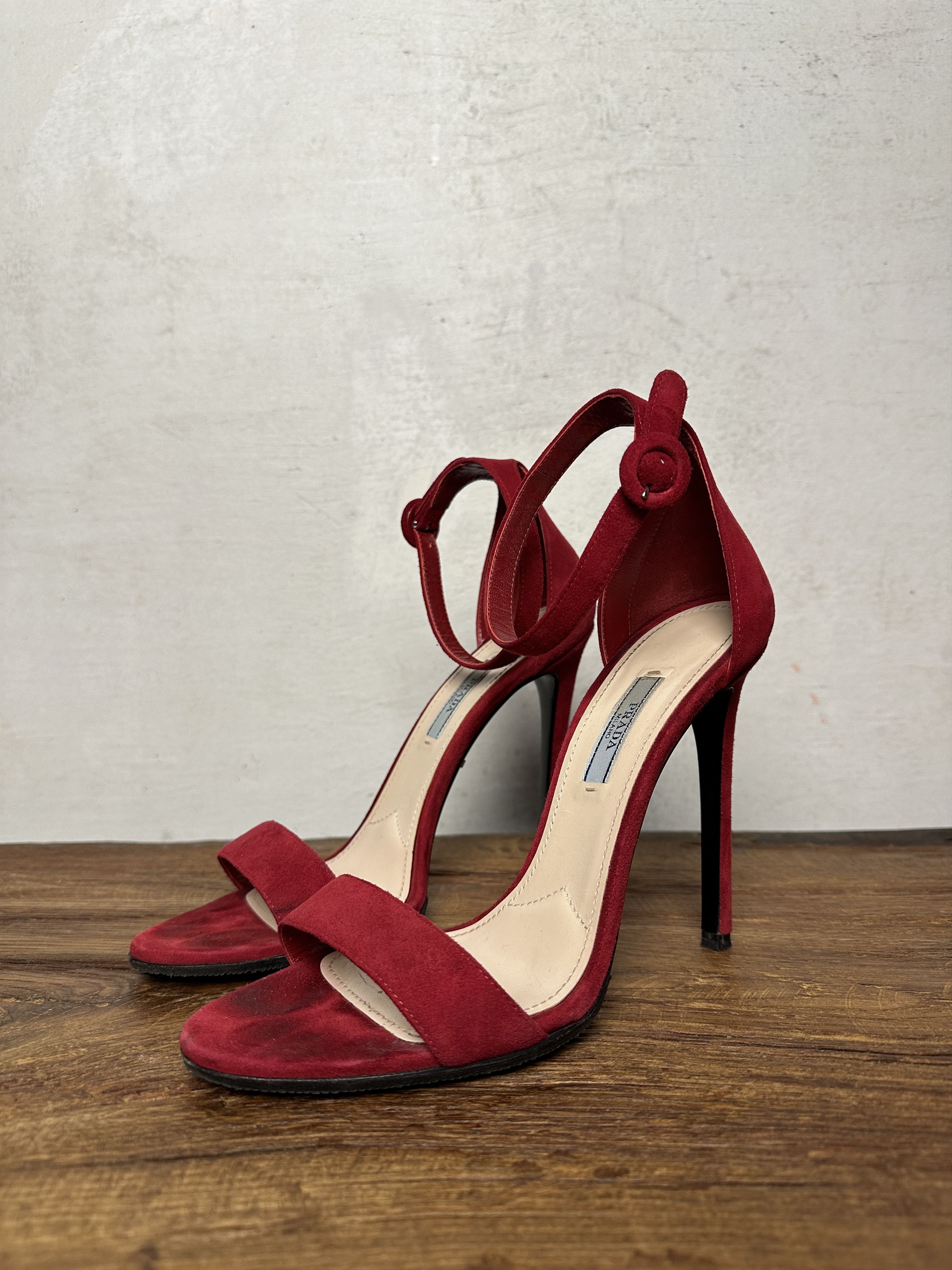 Prada Prada Red Suede Open Toe Ankle Strap Sandals Size US 9 / IT 39 - 2 Thumbnail