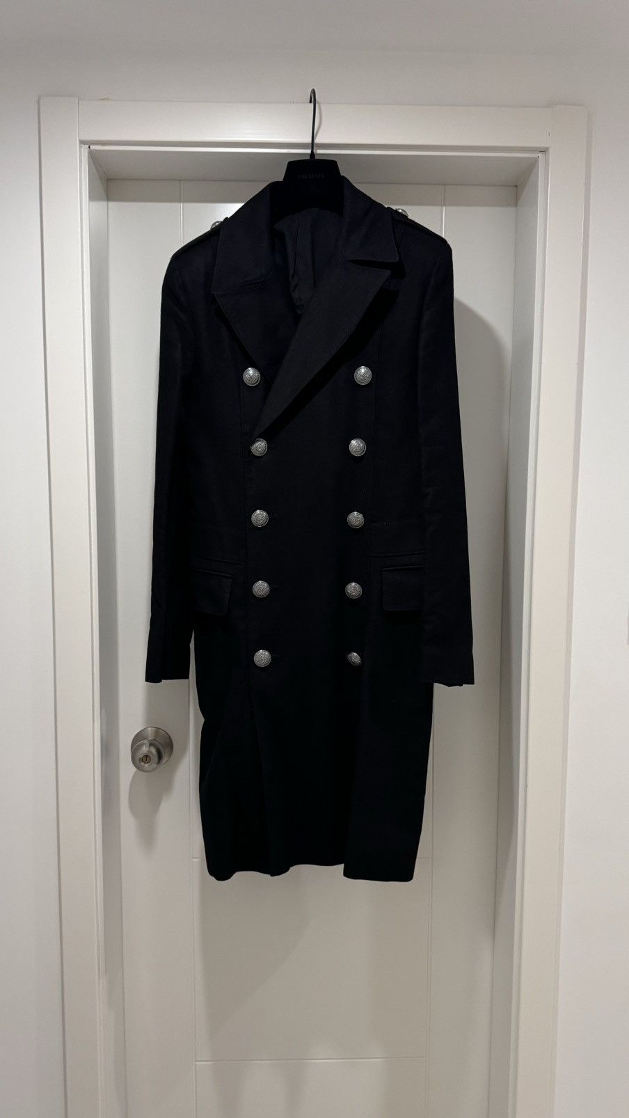 image of Balmain Double Breasted Coat in Black, Men's (Size Small)