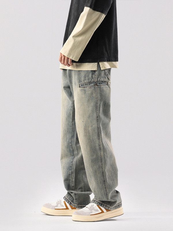 Japanese Brand Men's washed distressed straight leg loose versatile jeans Size US 32 / EU 48 - 3 Thumbnail