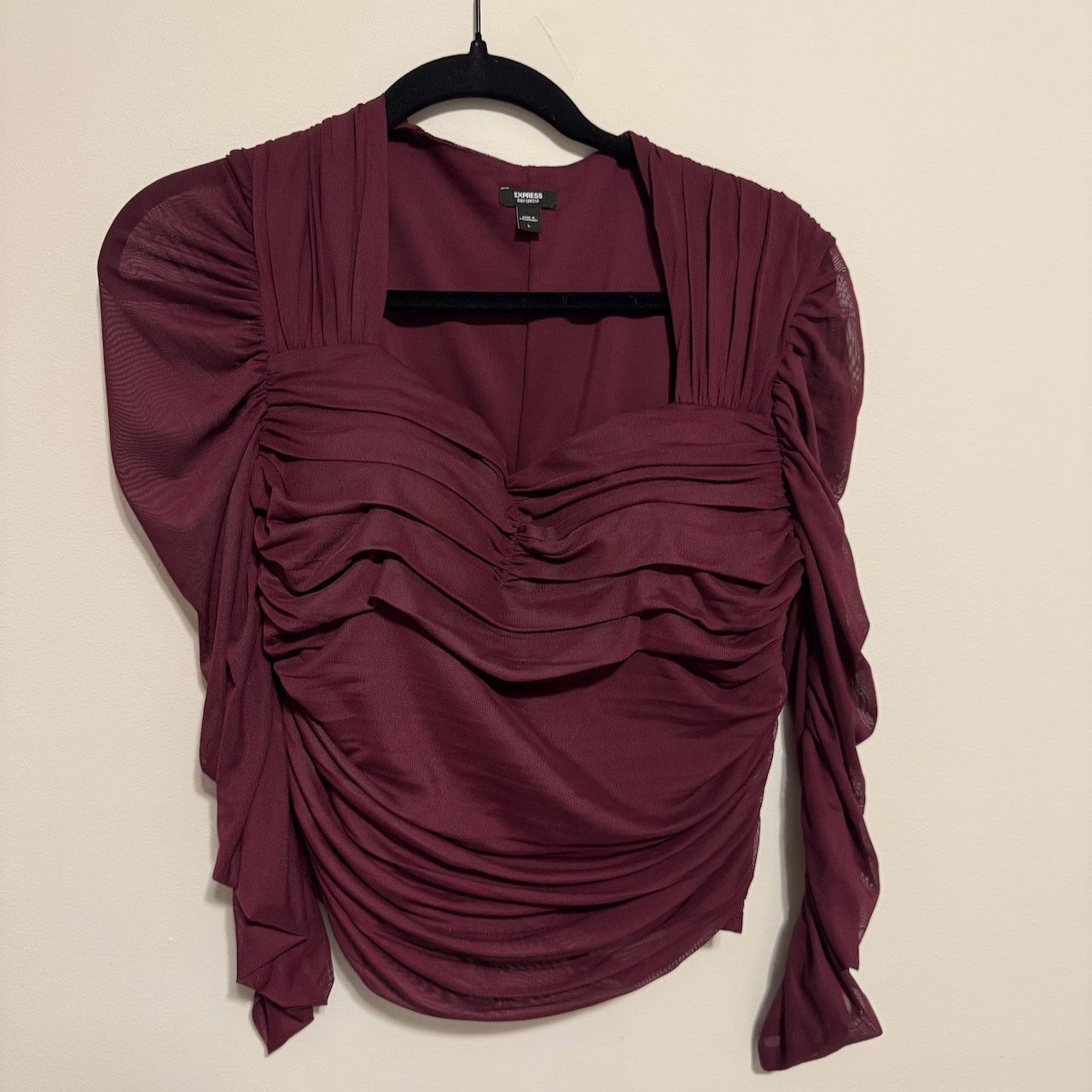Express Express Burgundy Long Sleeve Ruched Top Size L / US 10 / IT 46 - 1 Thumbnail