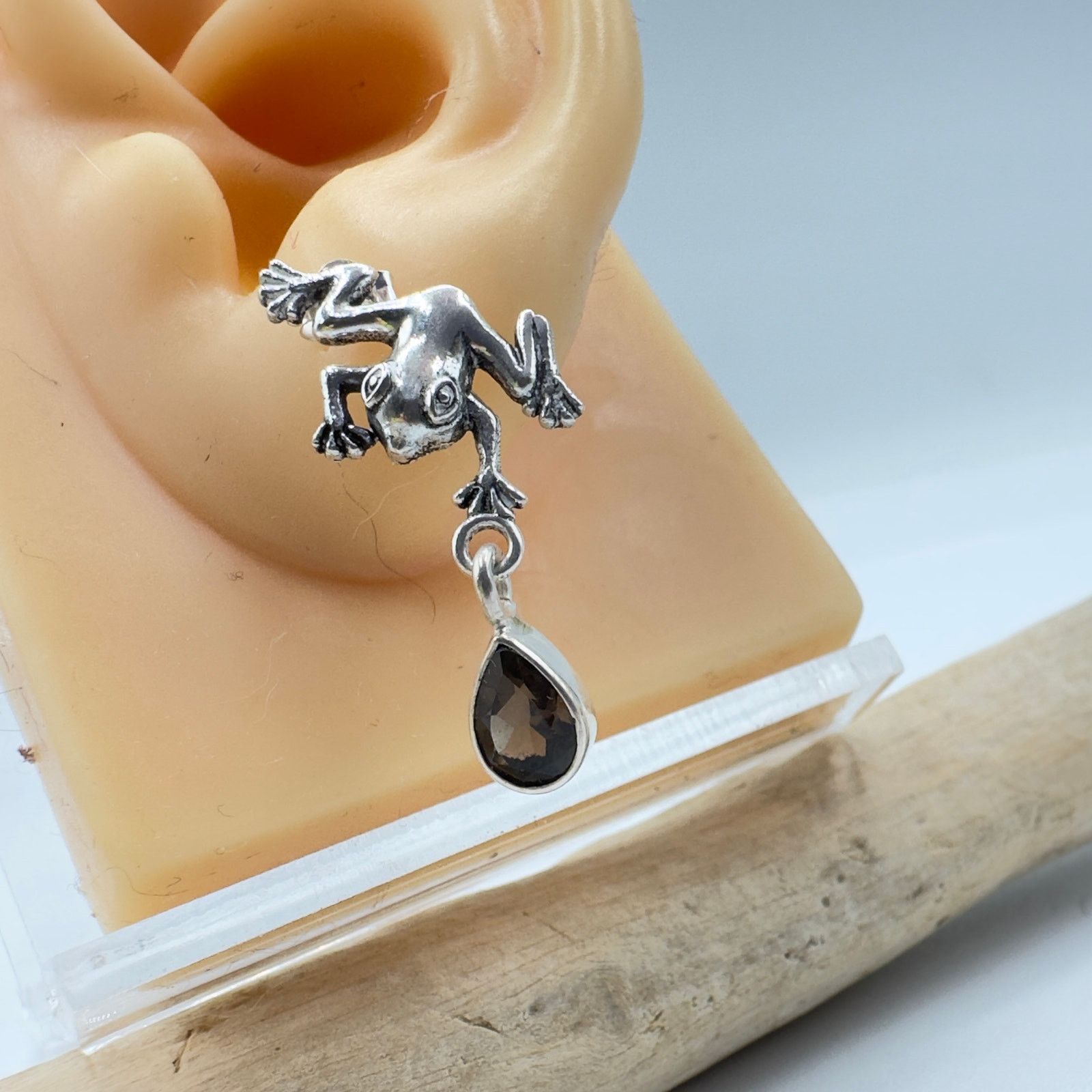 The Unbranded Brand Sterling Silver Frog Smoky Topaz Earrings-Dangle Earrings Size ONE SIZE - 2 Thumbnail