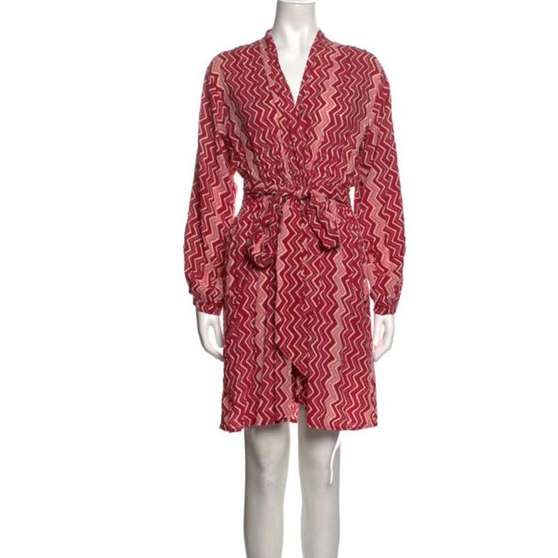 Natalie Martin Natalie Martin Pink Printed Long Sleeve V-Neck Women Dress Size S / US 4 / IT 40 - 1 Thumbnail