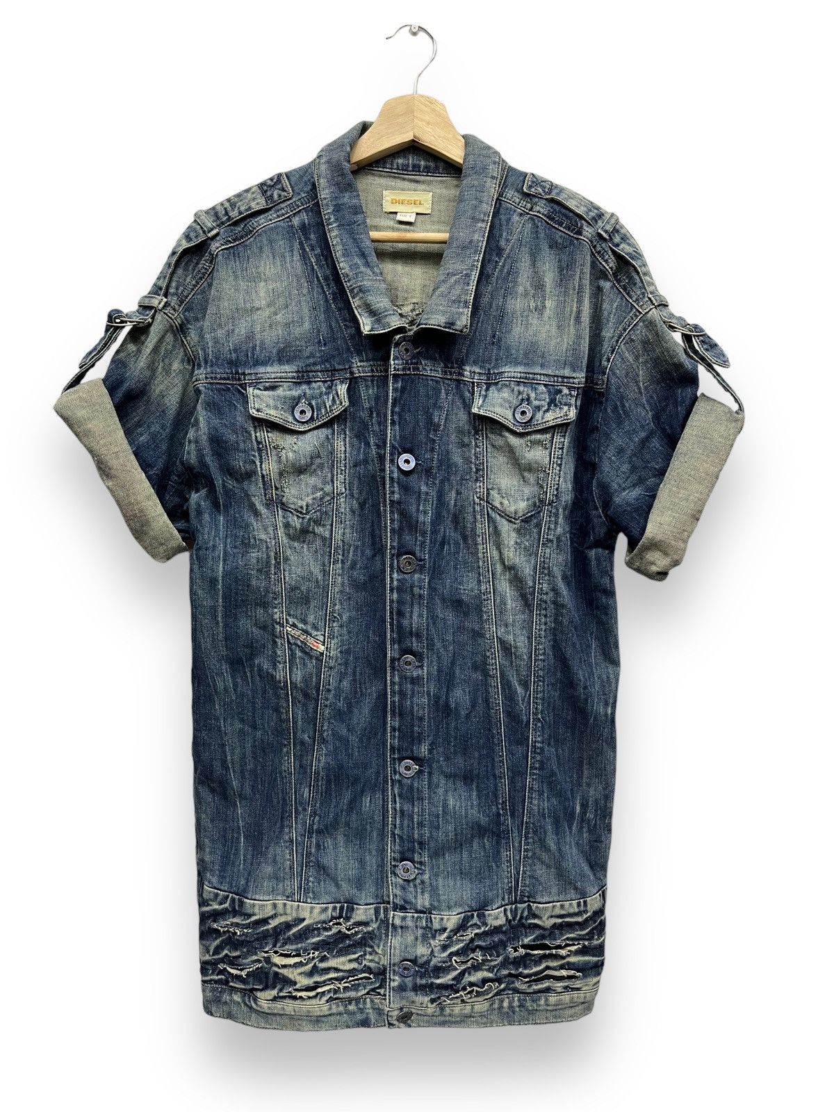 Diesel Vtg DIESEL Long Stretch Denim Shirt Punk Destroyed Design Size S / US 4 / IT 40 - 1 Thumbnail