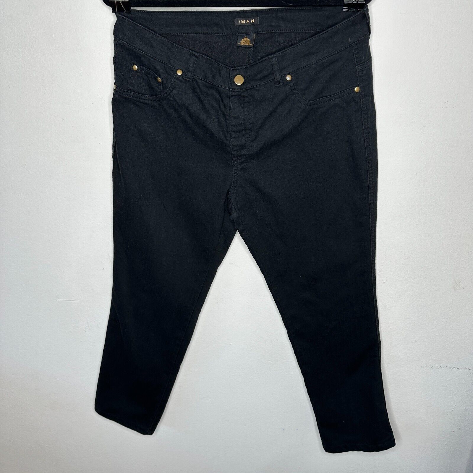 Other Iman Black Stretch Flat Straight Leg Jean L Short Size 34" / US 12 / IT 48 - 1 Thumbnail
