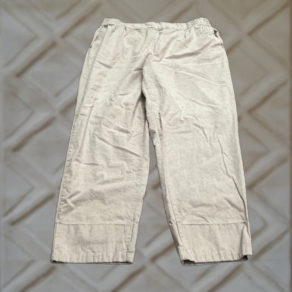 Vintage Lane Bryant Pants Womens 16 Beige Linen Blend Pull On Elastic Straight 37x26.5 Size 38" / US 16 / IT 52 - 1 Thumbnail