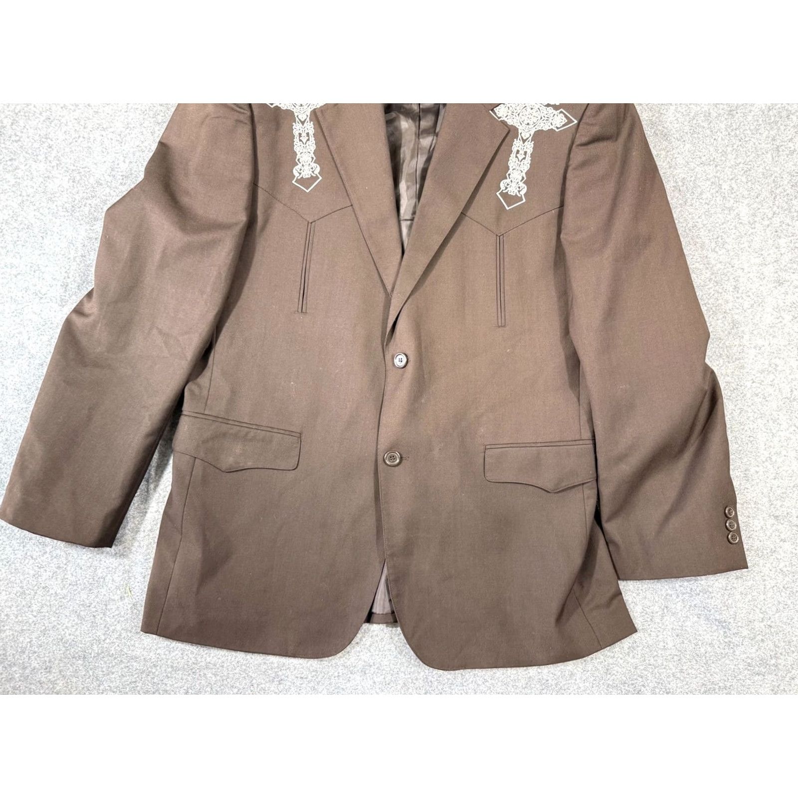 Vintage El General Blazer Mens L Single Breasted Notch Lapel Crucifix Embroiderd Jacket Coat Tuxedo Vintage? No (omit) Size 42R - 4 Thumbnail