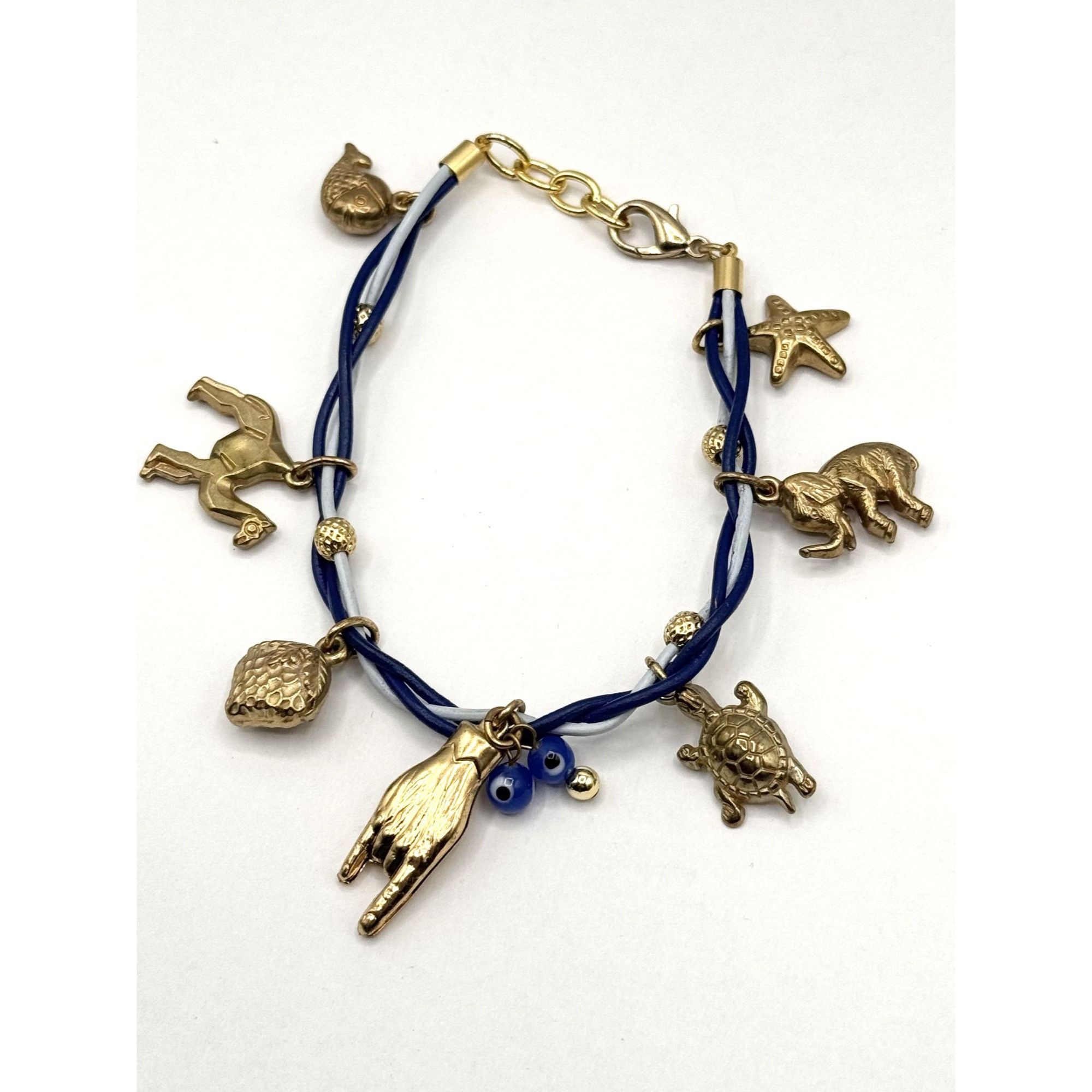 Vintage Braided two tone blue leather charm bracelet Size ONE SIZE - 2 Thumbnail