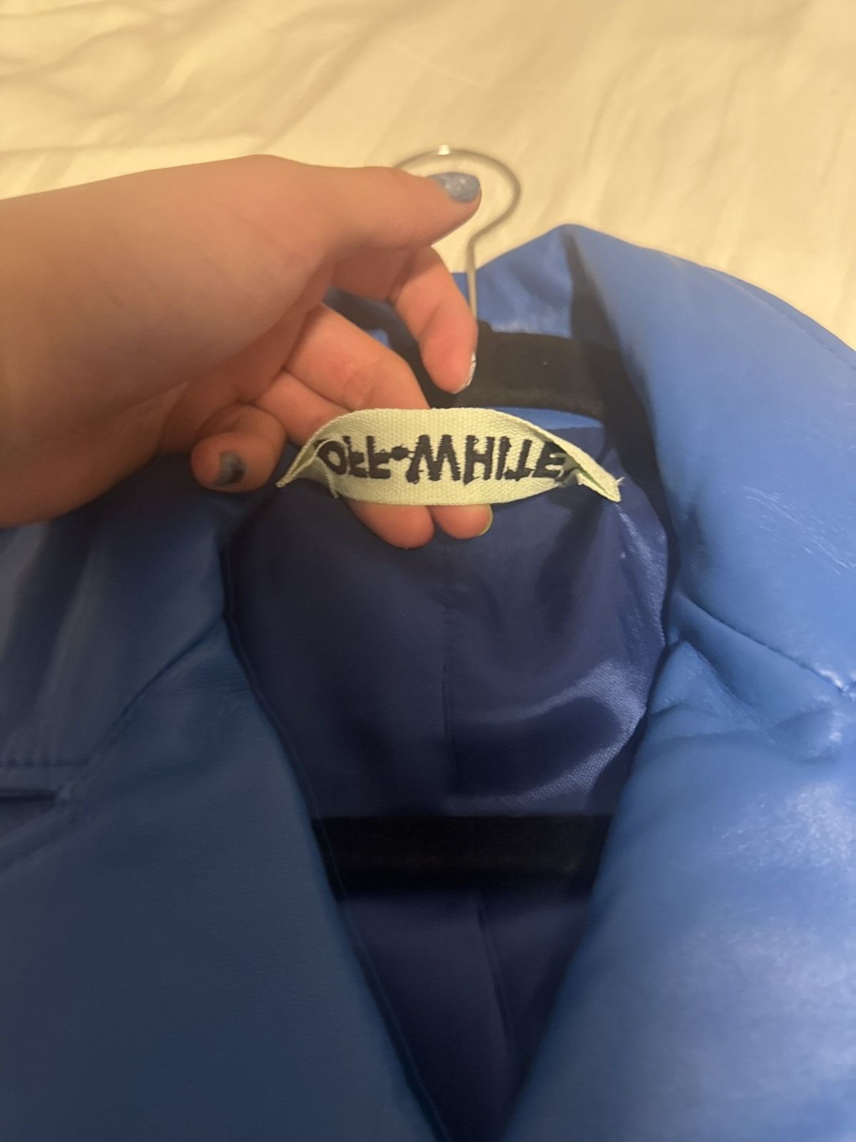 Off-White Off-White Panelled Blue Leather Biker Jacket Size S / US 4 / IT 40 - 5 Thumbnail
