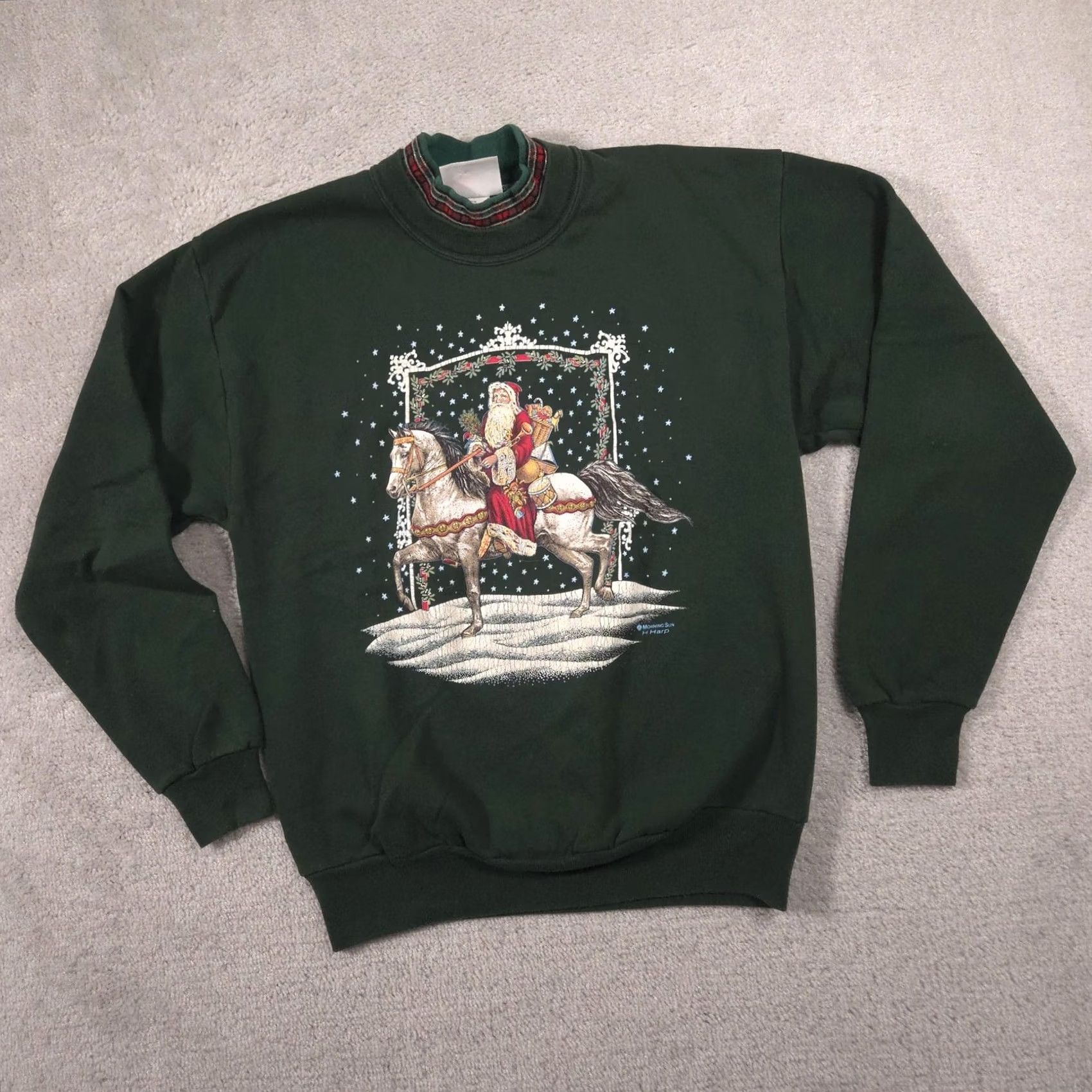 Vintage VINTAGE Morning Sun Sweatshirt Womens M Green Mock Neck Santa 90s Casual Winter Xmas Holiday Size M / US 6-8 / IT 42-44 - 2 Thumbnail