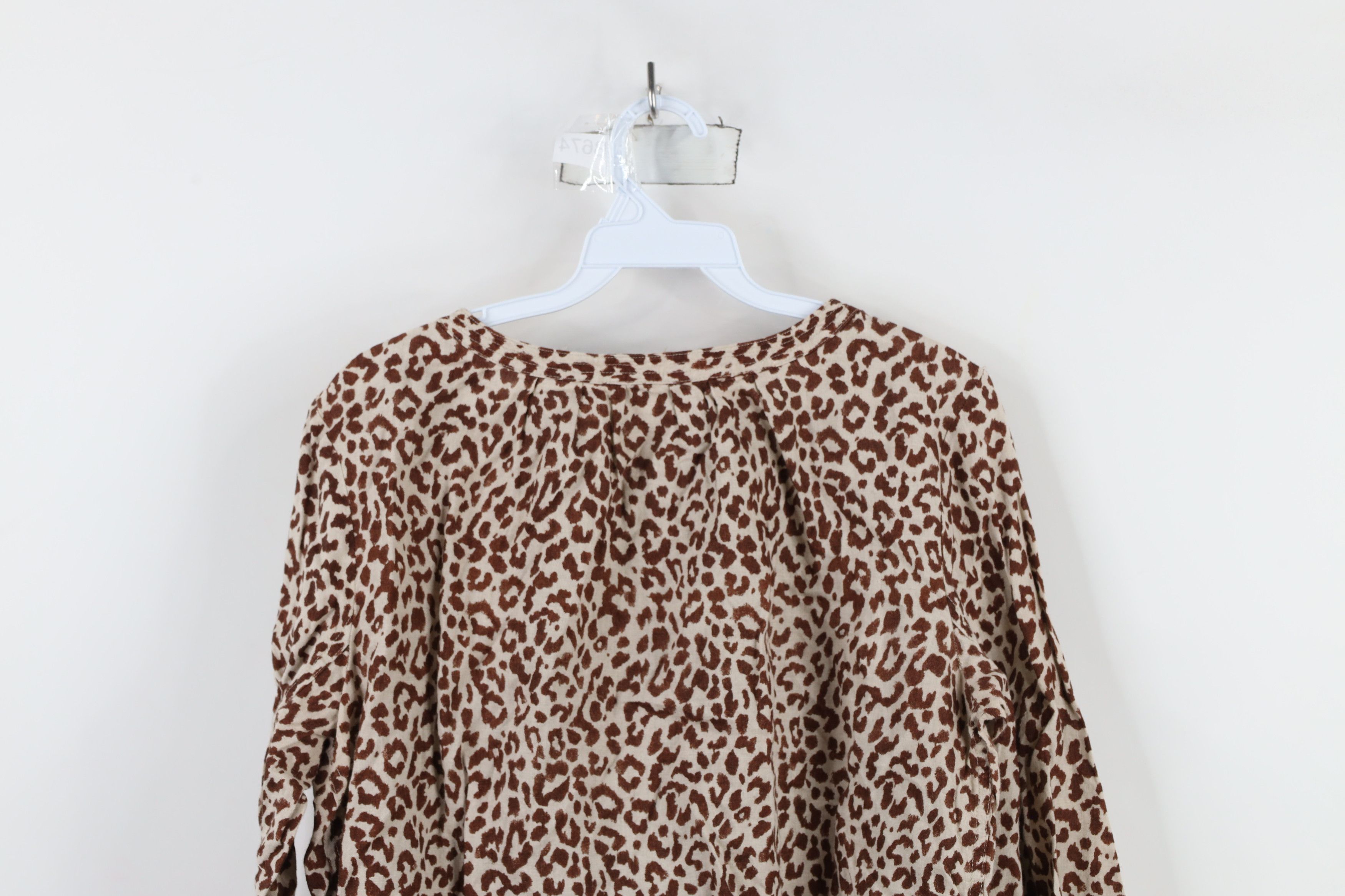 J.Crew × Vintage J Crew Leopard Print Linen Long Sleeve Blouse Shirt Top Size L / US 10 / IT 46 - 9 Thumbnail