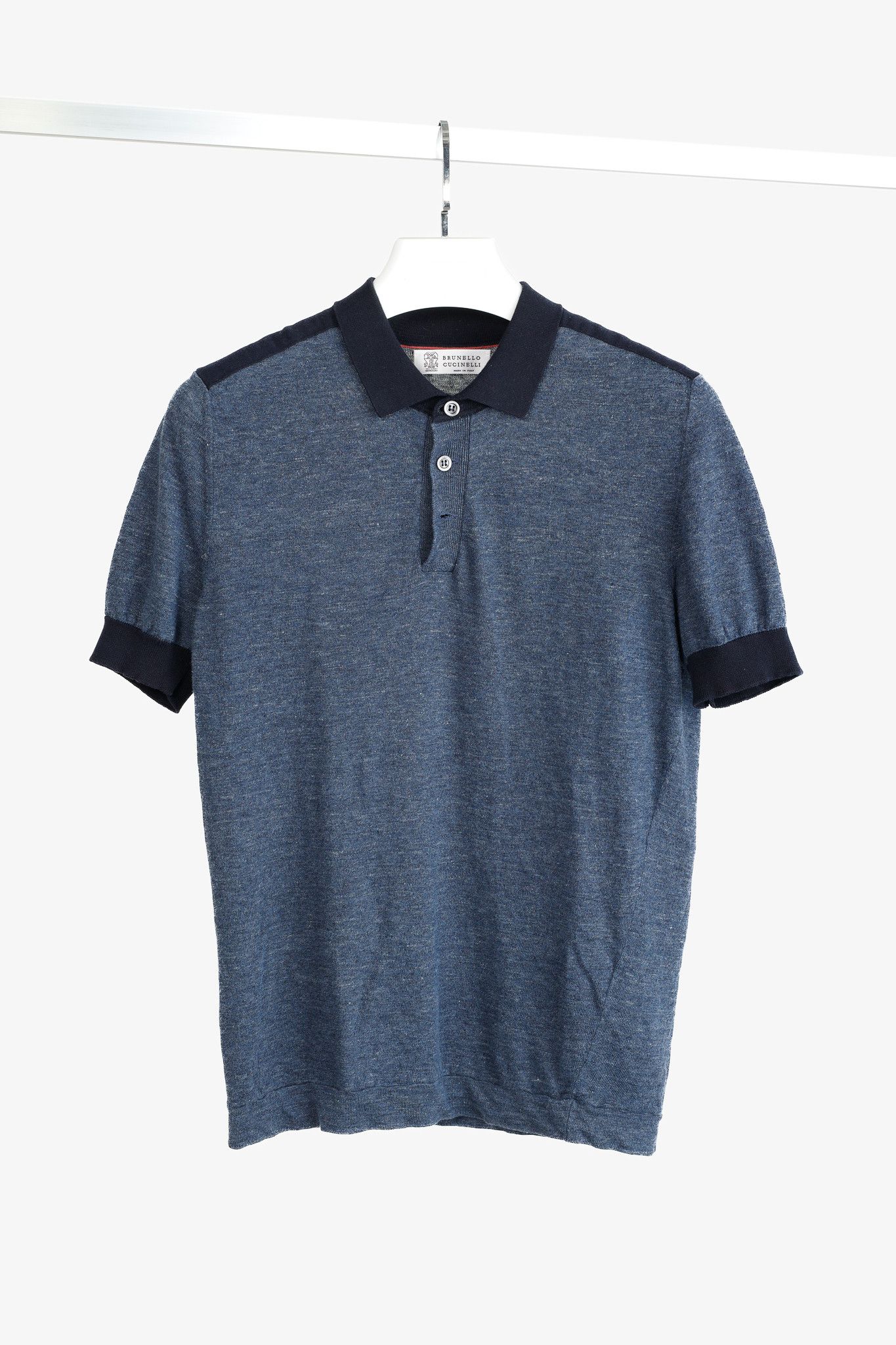 Brunello Cucinelli Brunello Cucinelli Blue Linen-Blend Contrasting Polo Shirt Size US M / EU 48-50 / 2 - 1 Thumbnail