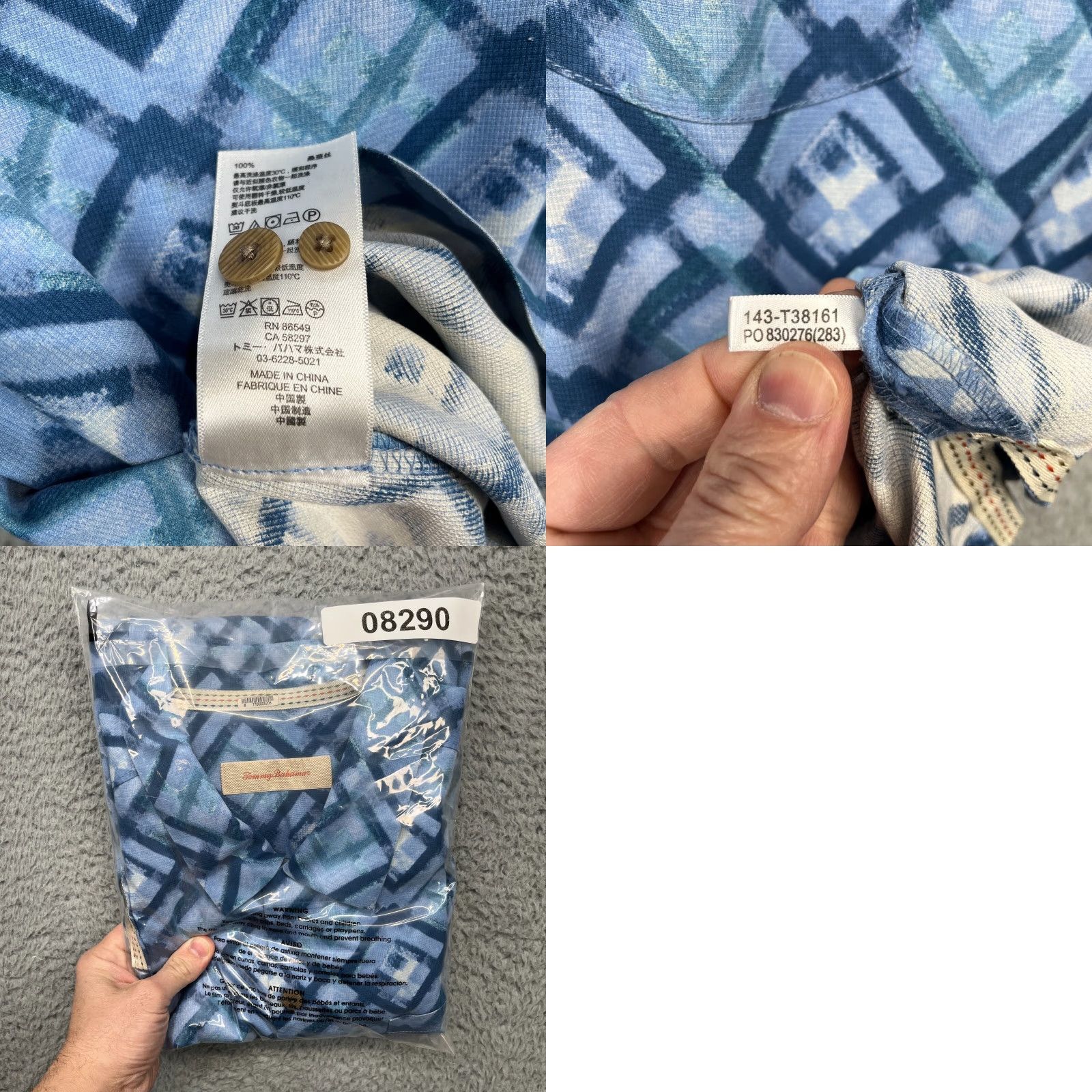 Tommy Bahama Tommy Bahama Camp Shirt Mens XL Blue Geometric Silk Hawaiian Loop Collar Cruise Shirt Size US XL / EU 56 / 4 - 9 Thumbnail