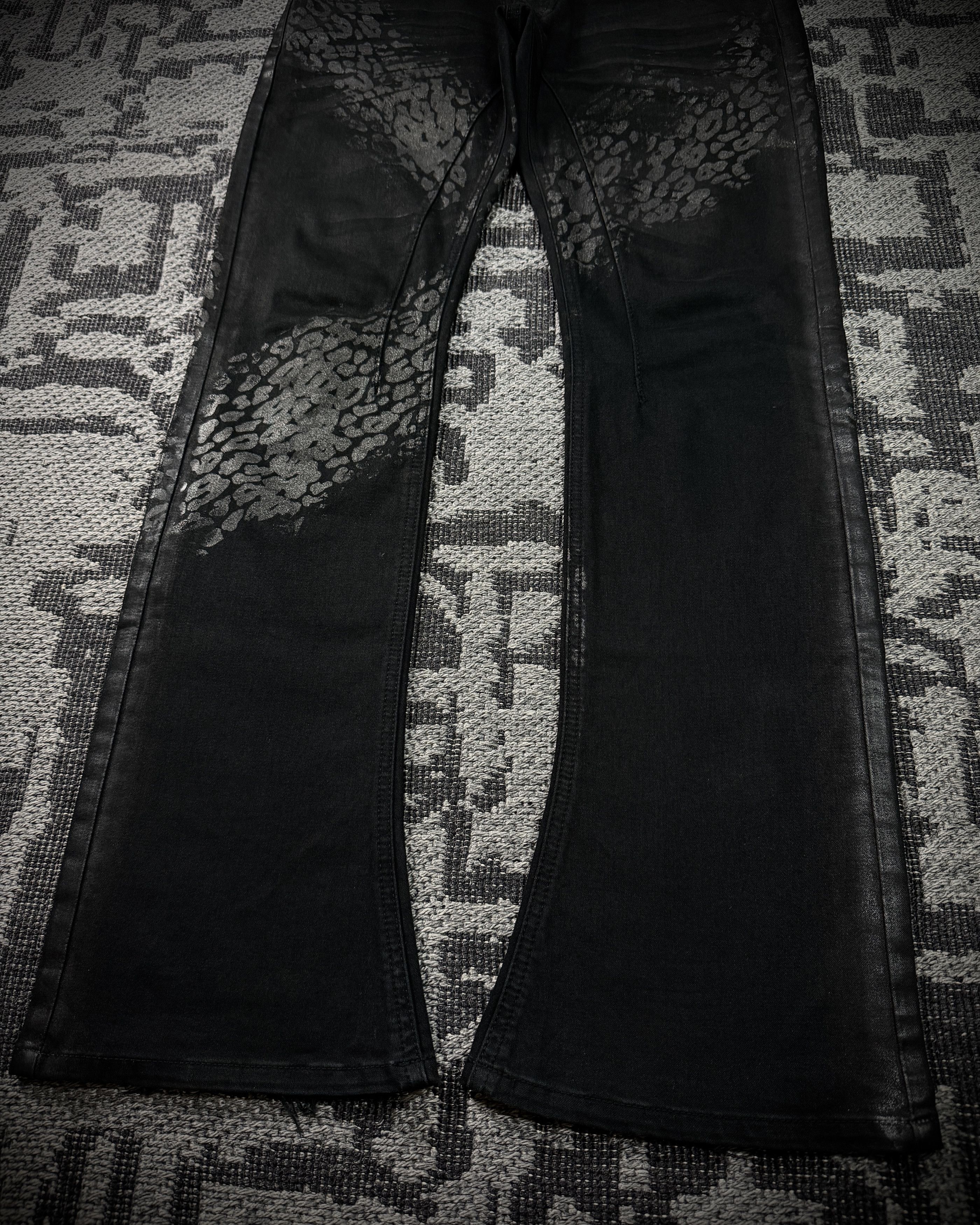 JACKROSE Jack Rose x Luv Maison Leopard Glitter Coated Flare Jeans Size US 31 - 3 Thumbnail