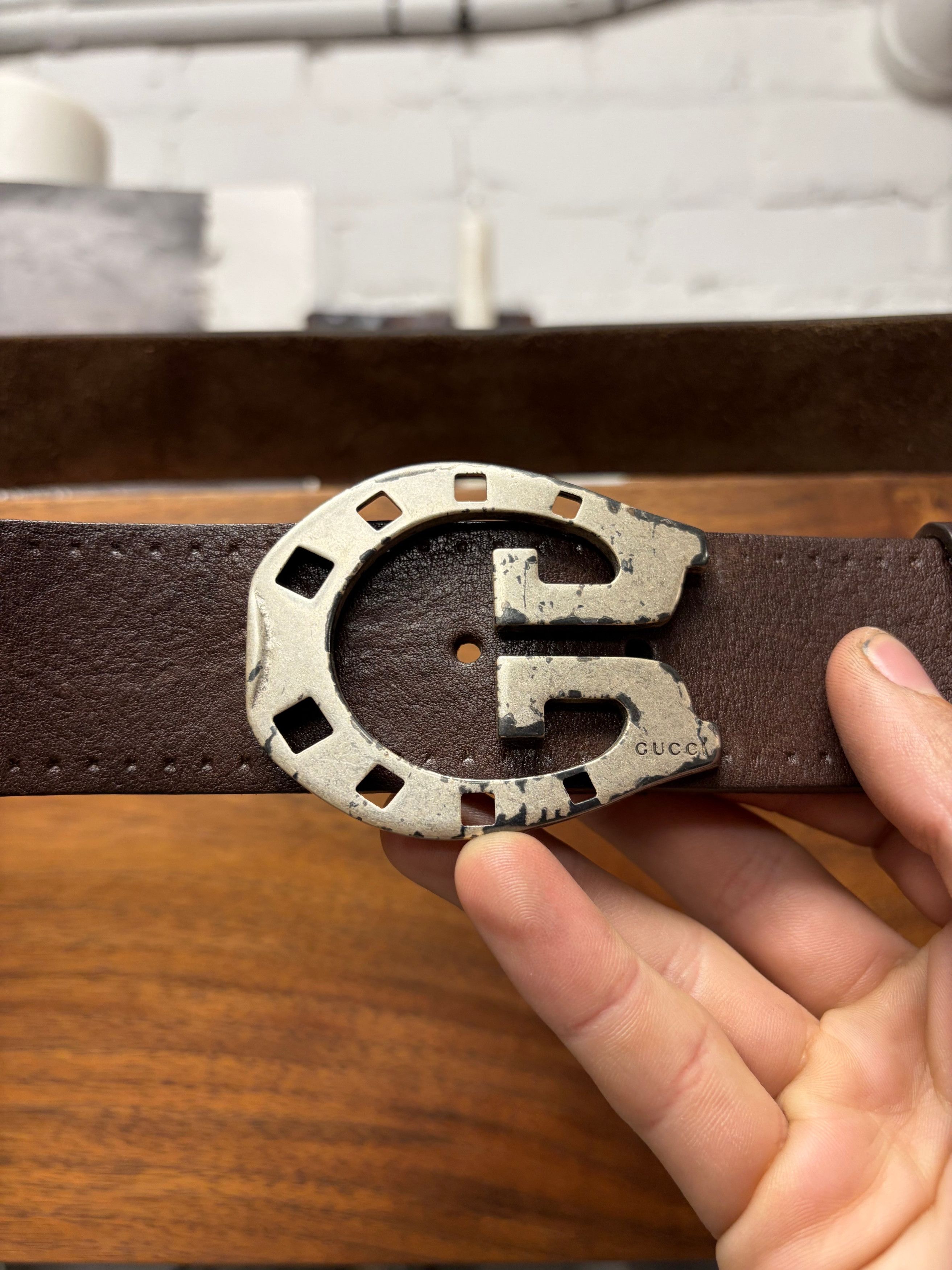 Gucci 2000s Gucci ‘Horseshoe G’ Logo Brown Leather Belt Size ONE SIZE - 2 Thumbnail