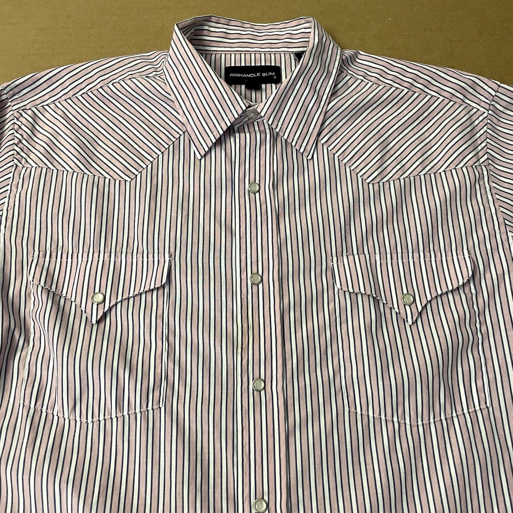 Vintage Panhandle Slim Shirt Mens 16 33 Pink Stripe Button-Down Pearl Snap Pockets Cowboy Western Vintage Size US L / EU 52-54 / 3 - 2 Thumbnail