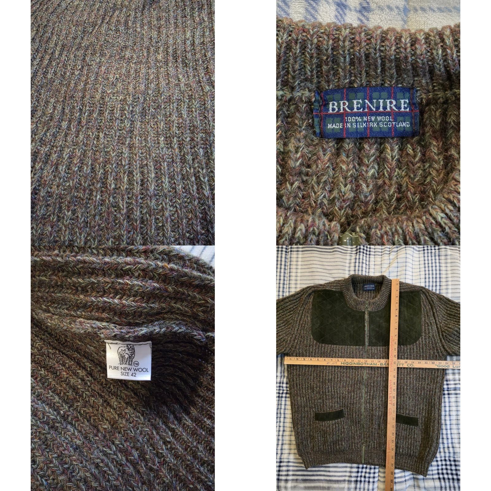 Vintage VINTAGE Brenire Wool Sweater Brown Green Scotland Suede Patches Full Zip Men's 42 Large Brown Wool Suede Patches Full Zip 90s Mens UK Size US L / EU 52-54 / 3 - 8 Thumbnail