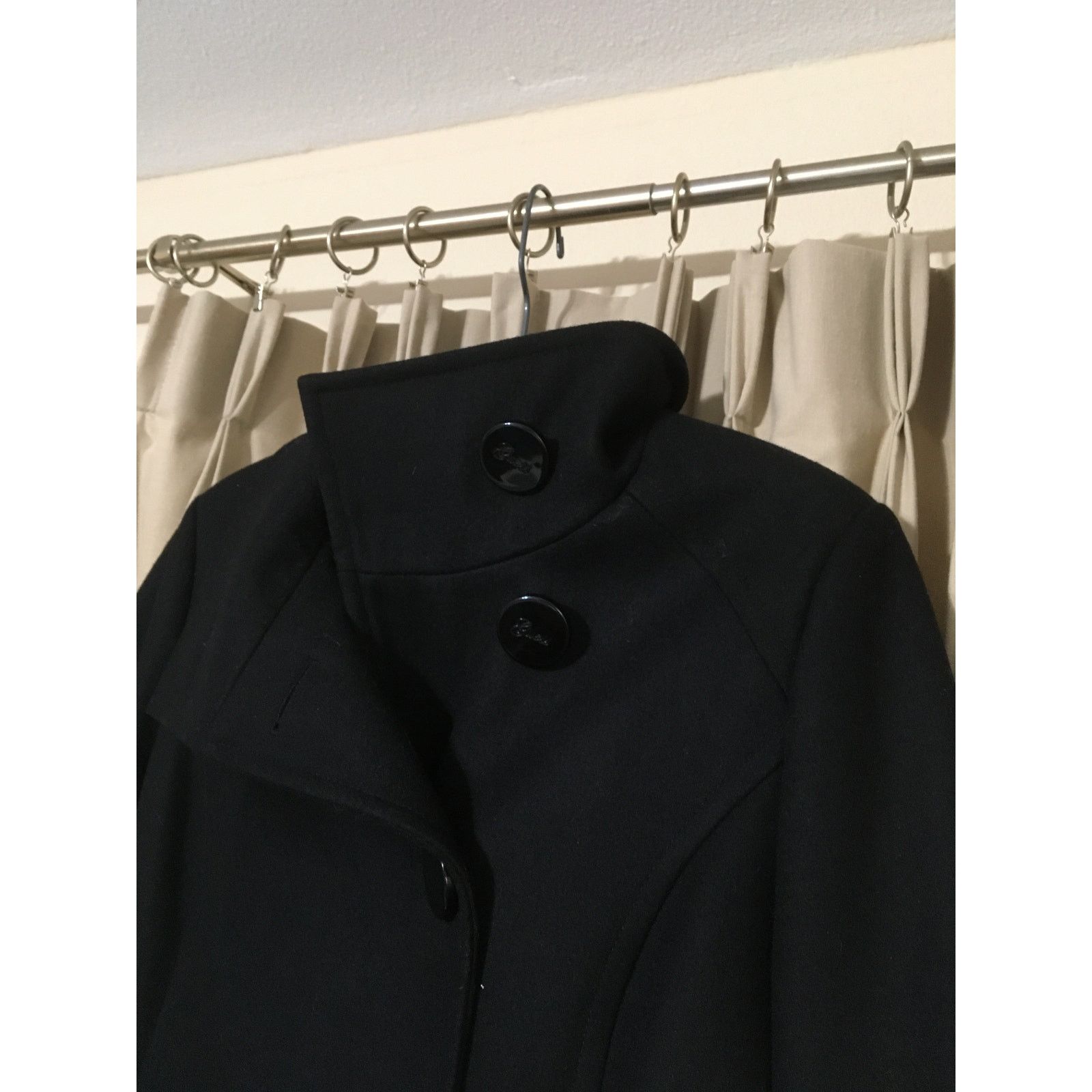 Guess Guess Large Wool Blend Black Lined Pea Coat Gold Embroidery Size L / US 10 / IT 46 - 4 Thumbnail
