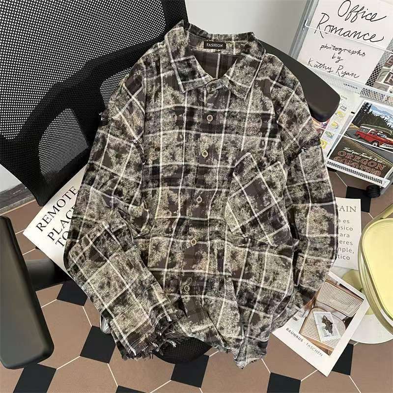 Vintage Vintage Tie-Dye Plaid Distressed Hem Shirt Size US M / EU 48-50 / 2 - 2 Thumbnail