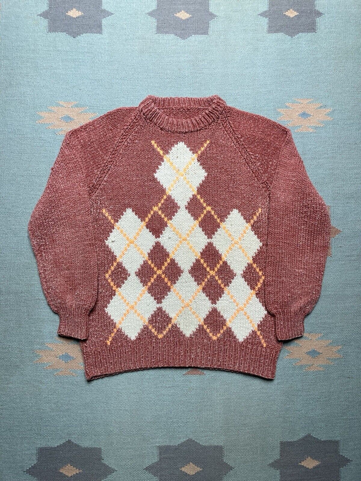 Vintage VTG hand knit sweater wool acrylic blend argyle diamonds M Size US M / EU 48-50 / 2 - 1 Thumbnail