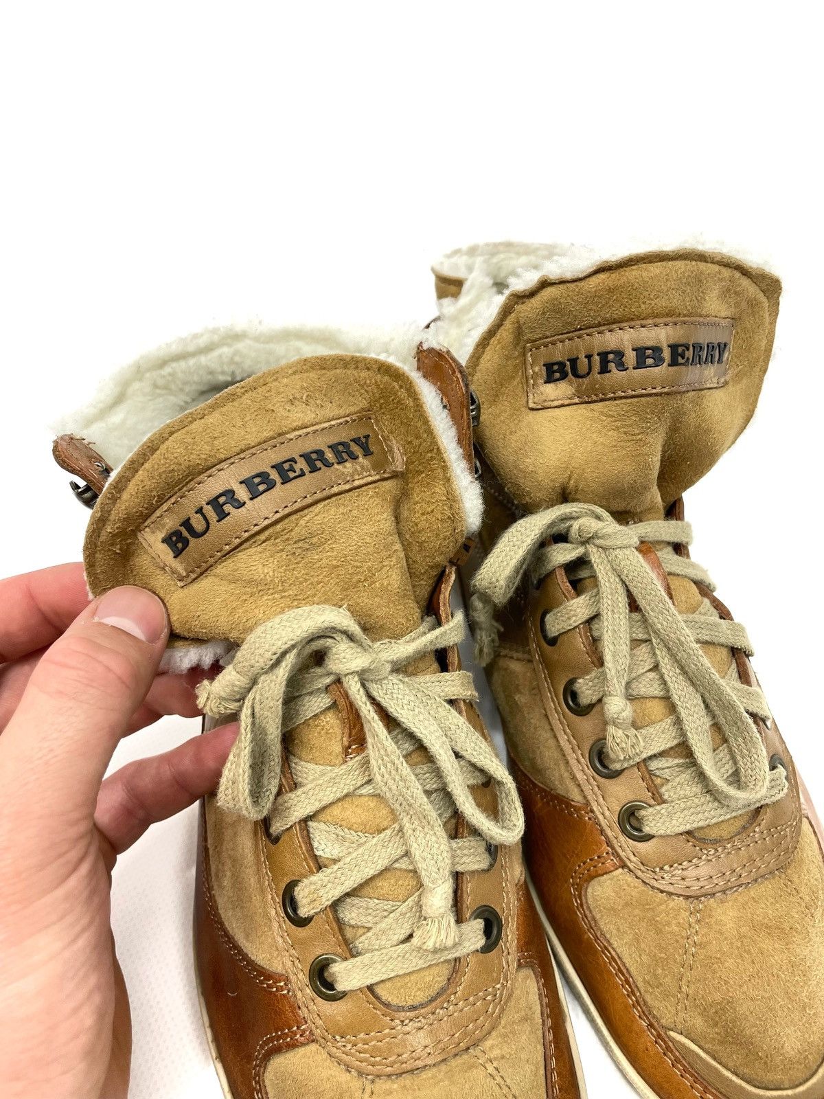 Burberry Burberry Archive Shearling-Lined Leather High-Top Sneakers Size US 8 / IT 38 - 7 Thumbnail