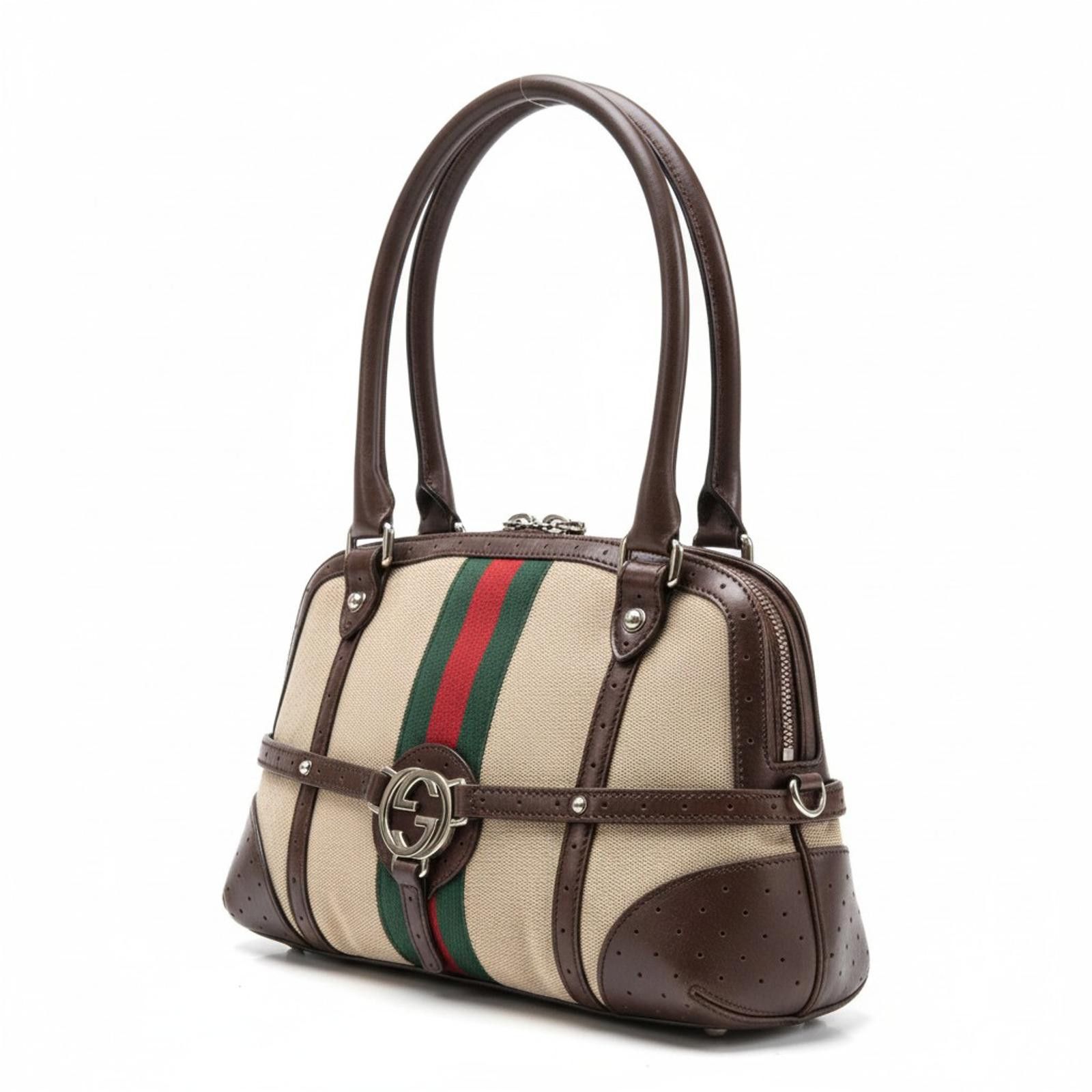 Gucci Gucci - Vintage Brown Leather Canvas Handbag Size ONE SIZE - 9 Thumbnail