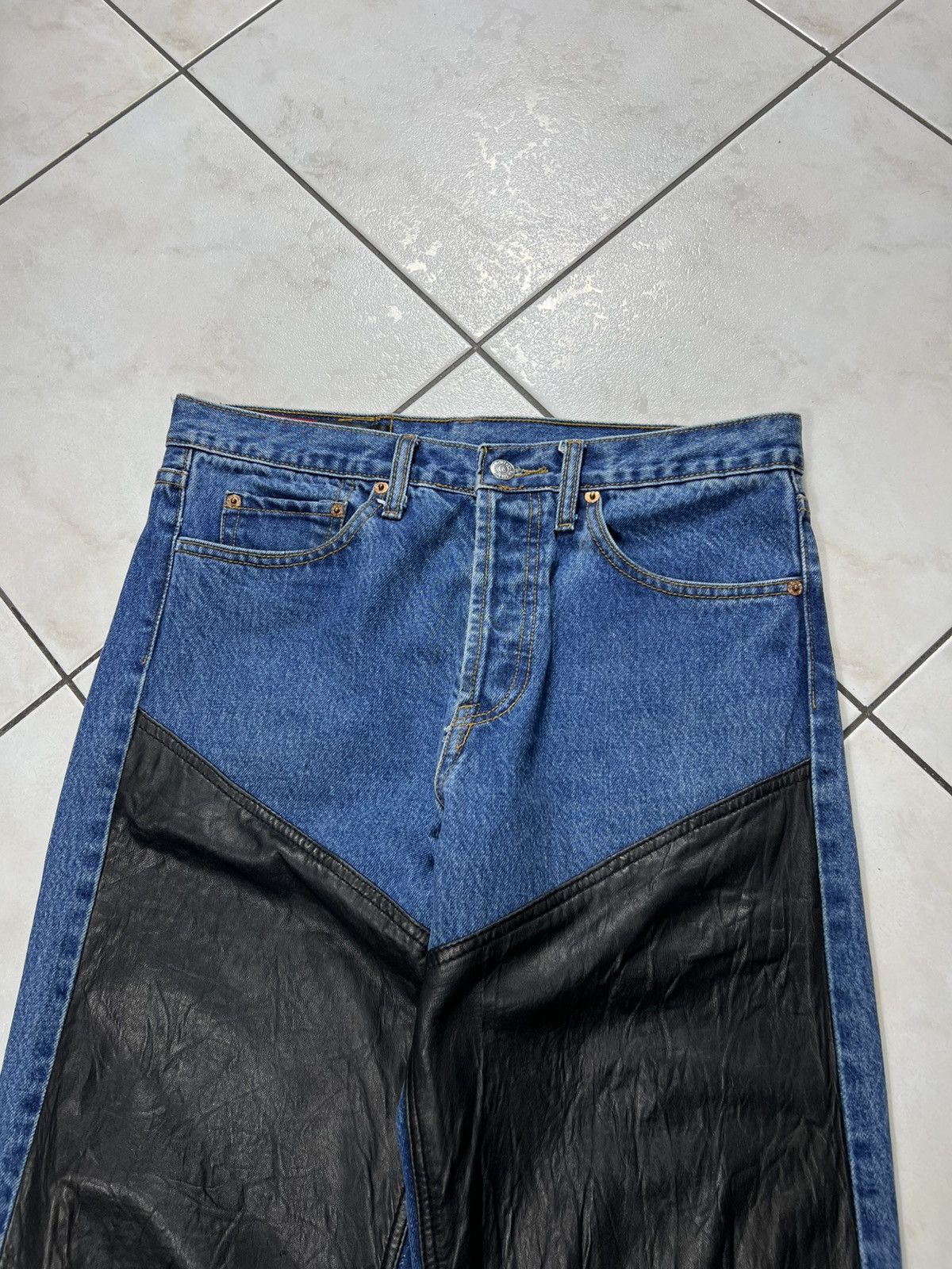 Levi's Vintage 90s Levi’s 501 hybrid leather denim tied strap pants Size US 32 / EU 48 - 3 Thumbnail