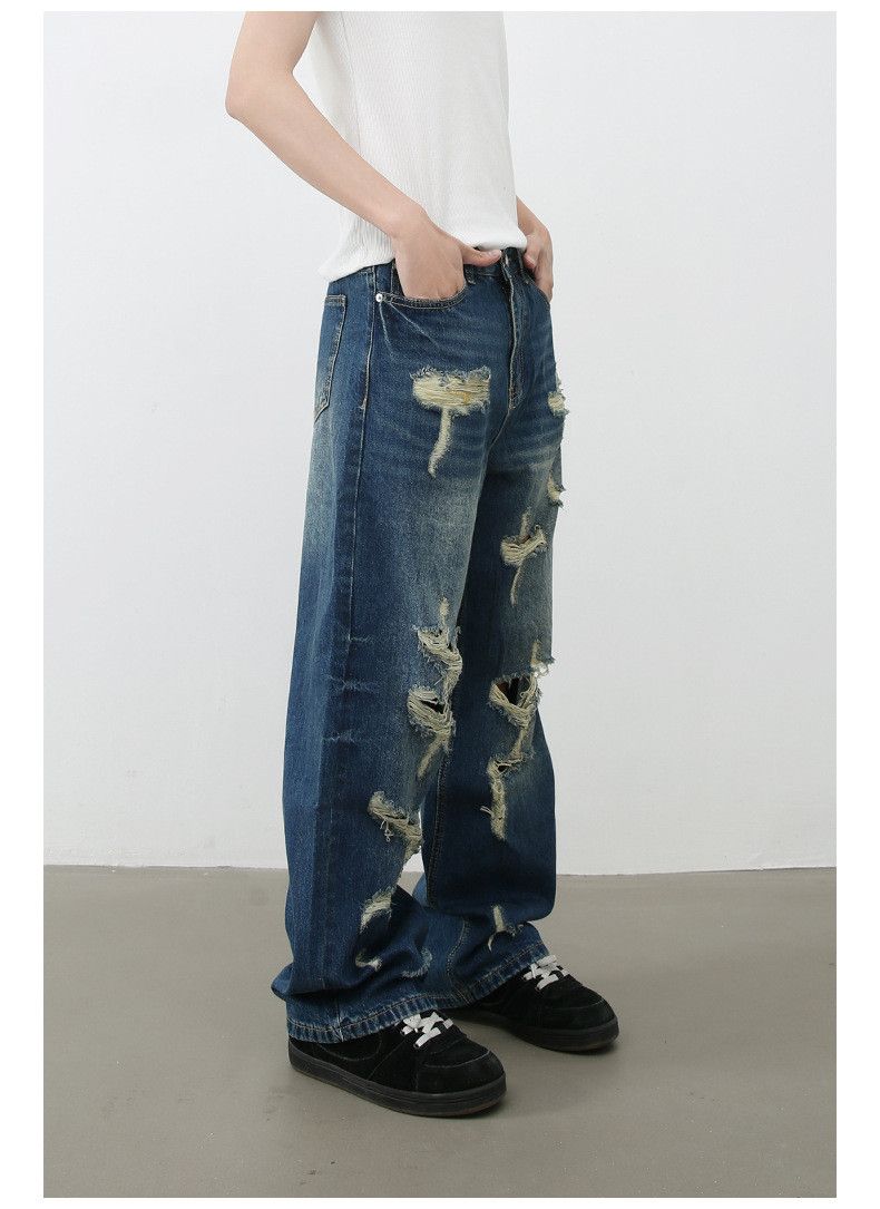 Japanese Brand × Jean American high street retro loose straight-leg ripped jeans Size US 32 / EU 48 - 4 Thumbnail