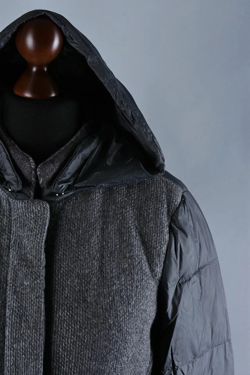 Other Women's Lorena Antoniazzi Down Padded Wool Knit Hooded Coat Size L / US 10 / IT 46 - 2 Thumbnail