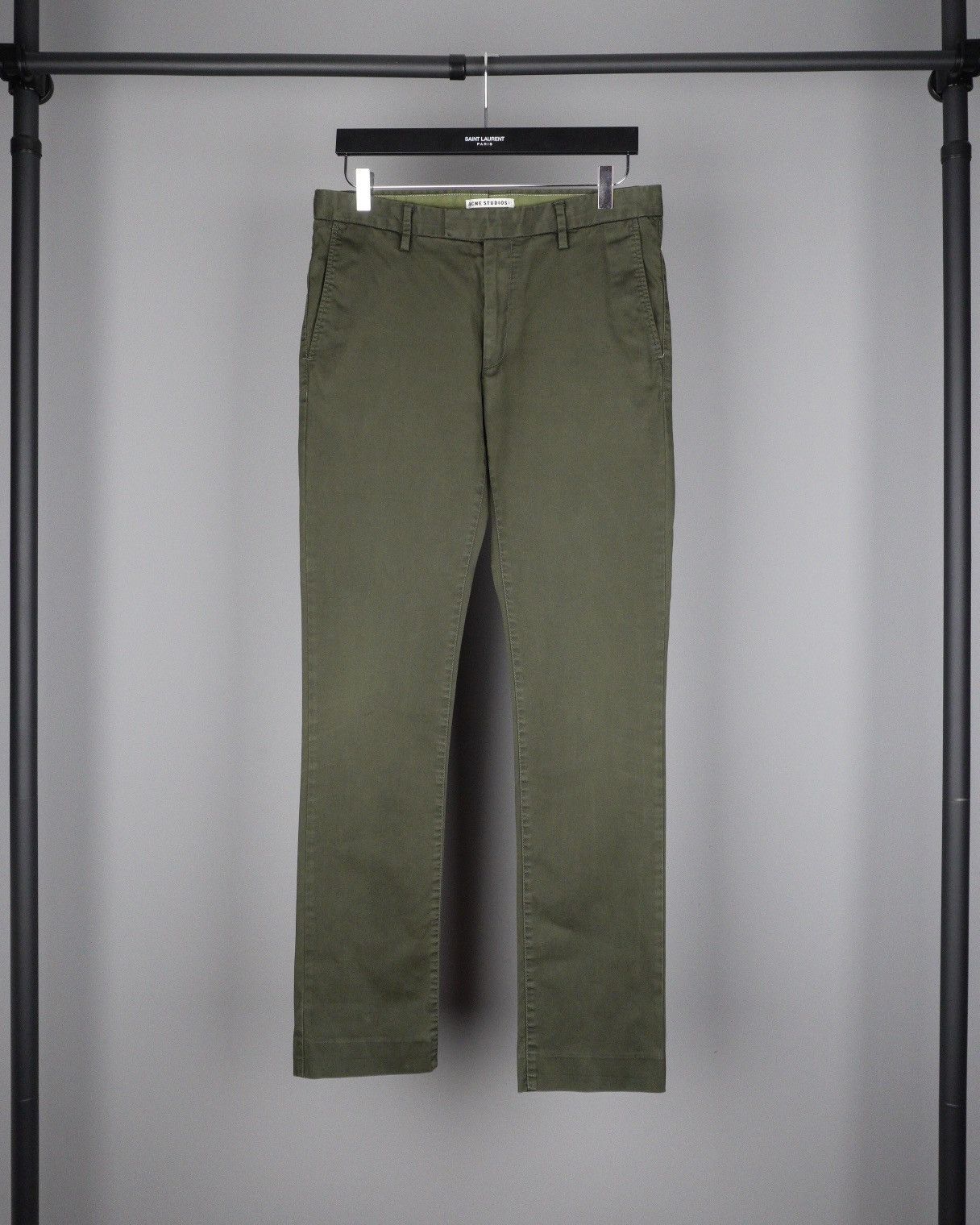 image of Acne Studios Classic Khaki Green Cotton Chino Trousers Pants, Men's (Size 34)
