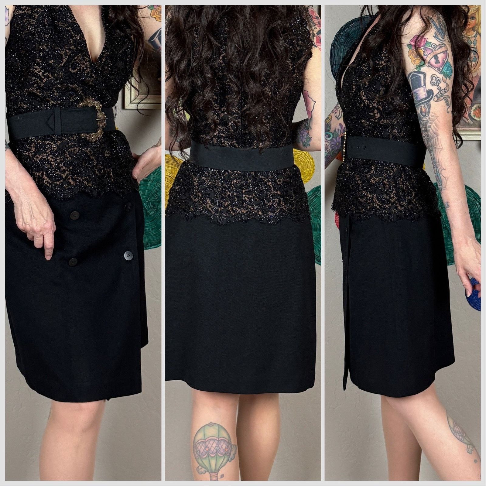 Vintage Vintage 1990s Black Wool Button Front Mini Wrap Skirt Size 28" / US 6 / IT 42 - 2 Thumbnail