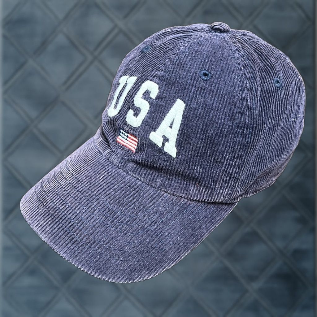 Vintage John Galt East Hampton USA Hat Cap Strap Back Navy Blue Corduroy Adjustable Size ONE SIZE - 1 Thumbnail