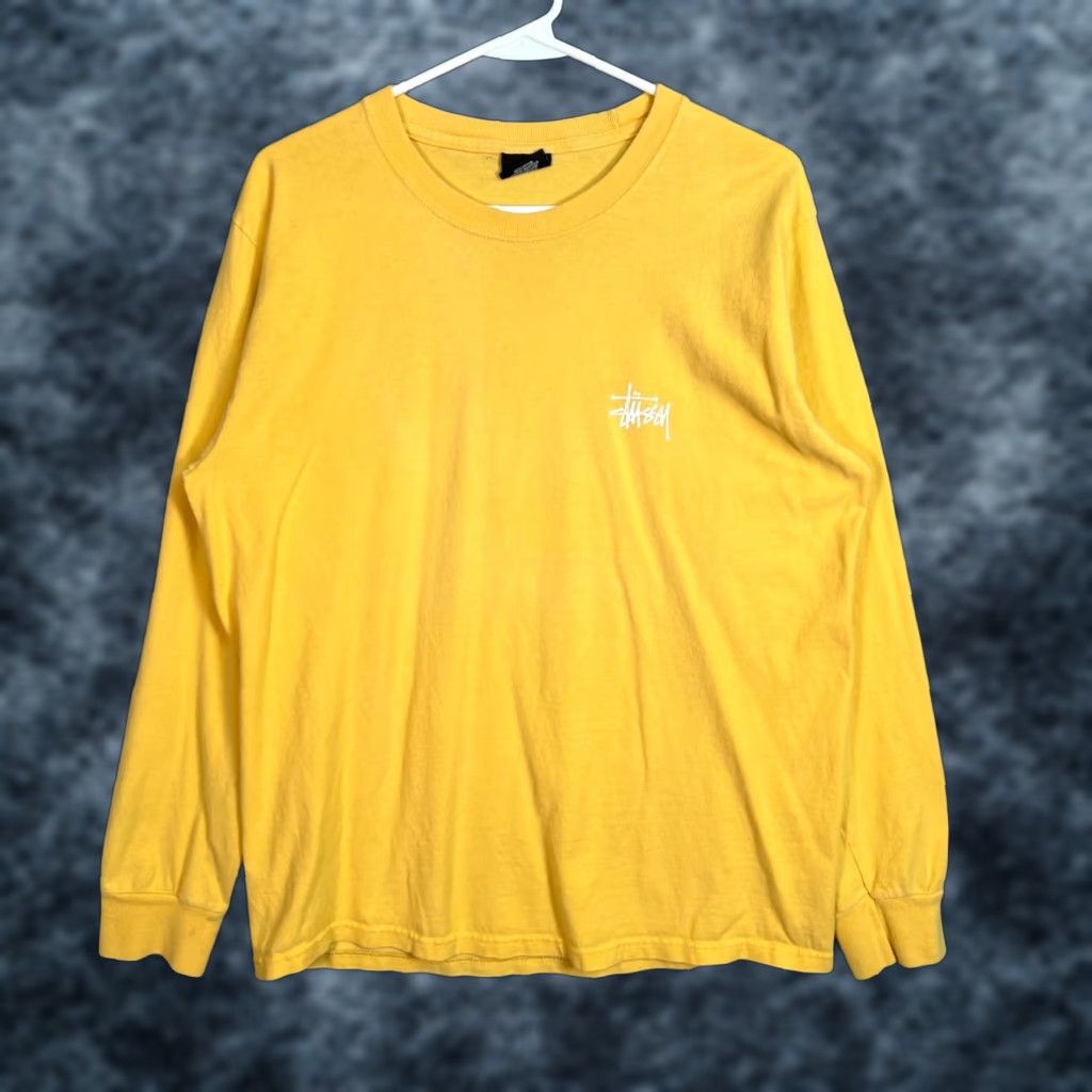 Stussy Script Logo Yellow Long Sleeve T-Shirt Adult Mens Medium Regular