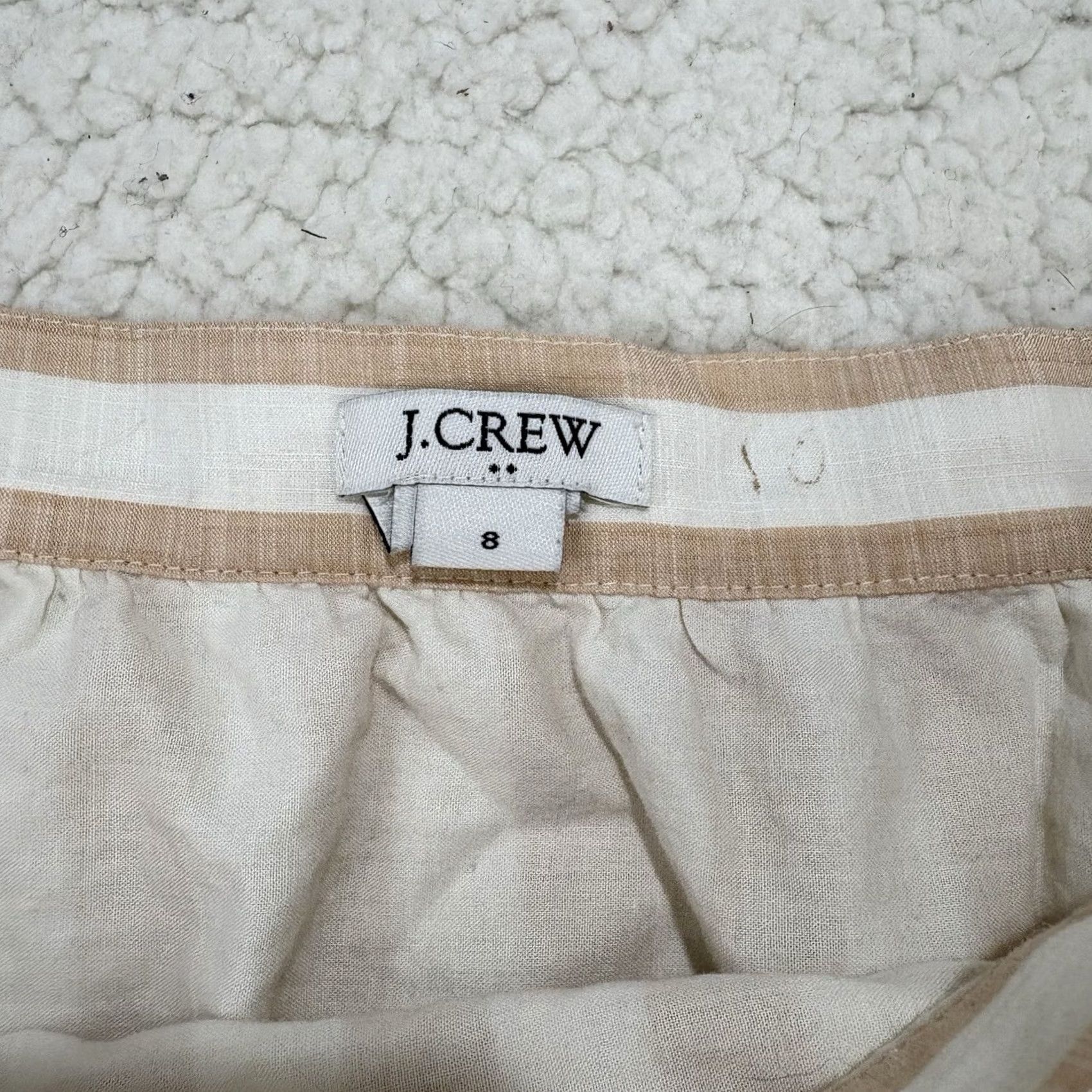 J.Crew J.CREW Skirt Mini 8 Beige White Stripe Cotton Lined Ruffle Tie Preppy Womens Short Pattern: Striped Size 30" / US 8 / IT 44 - 2 Thumbnail
