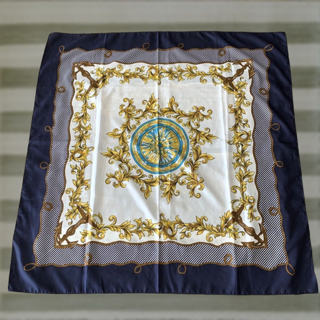Vintage Womens Scarf Nautical Navy Blue Compass Anchors Fashion Polyester Sheer 30 x 30 Size ONE SIZE - 1 Thumbnail