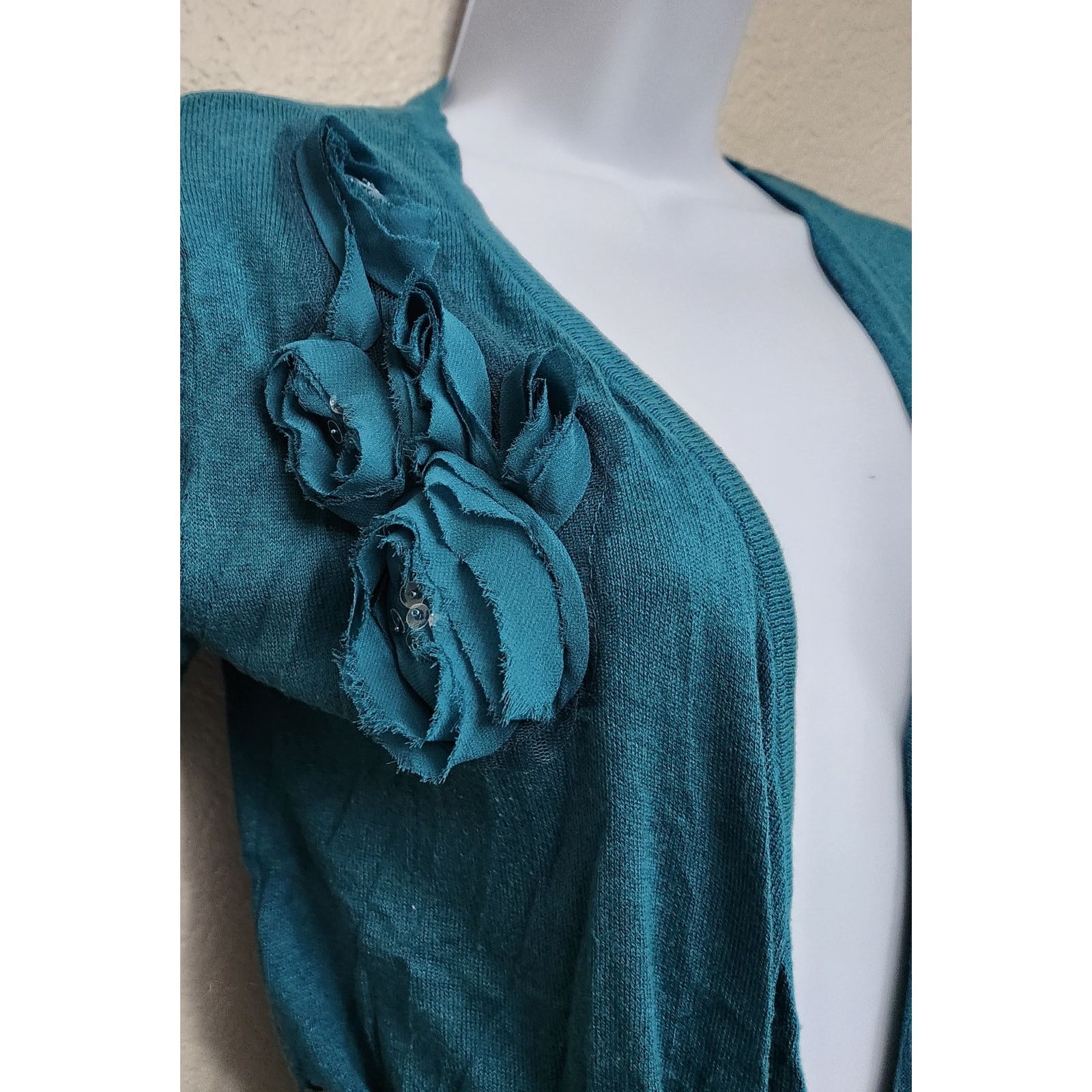 Other Elle Green Blue Material Rosettes On Bodice Cardigan Small Size S / US 4 / IT 40 - 2 Thumbnail