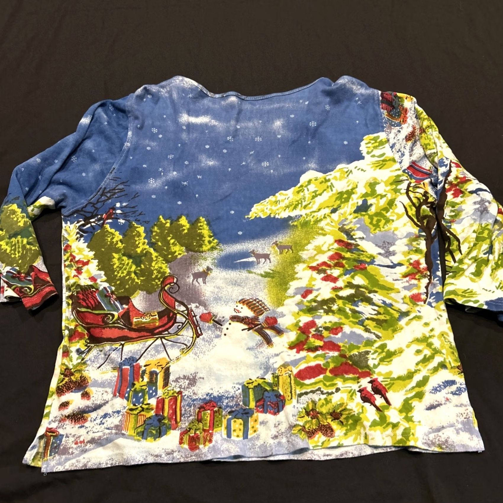 Vintage Jane Ashley Top Womens 3X Woman Christmas Winter Scene Sequin Sleeve Snowman B26 Size XXL / US 16-18 / IT 52-54 - 4 Thumbnail