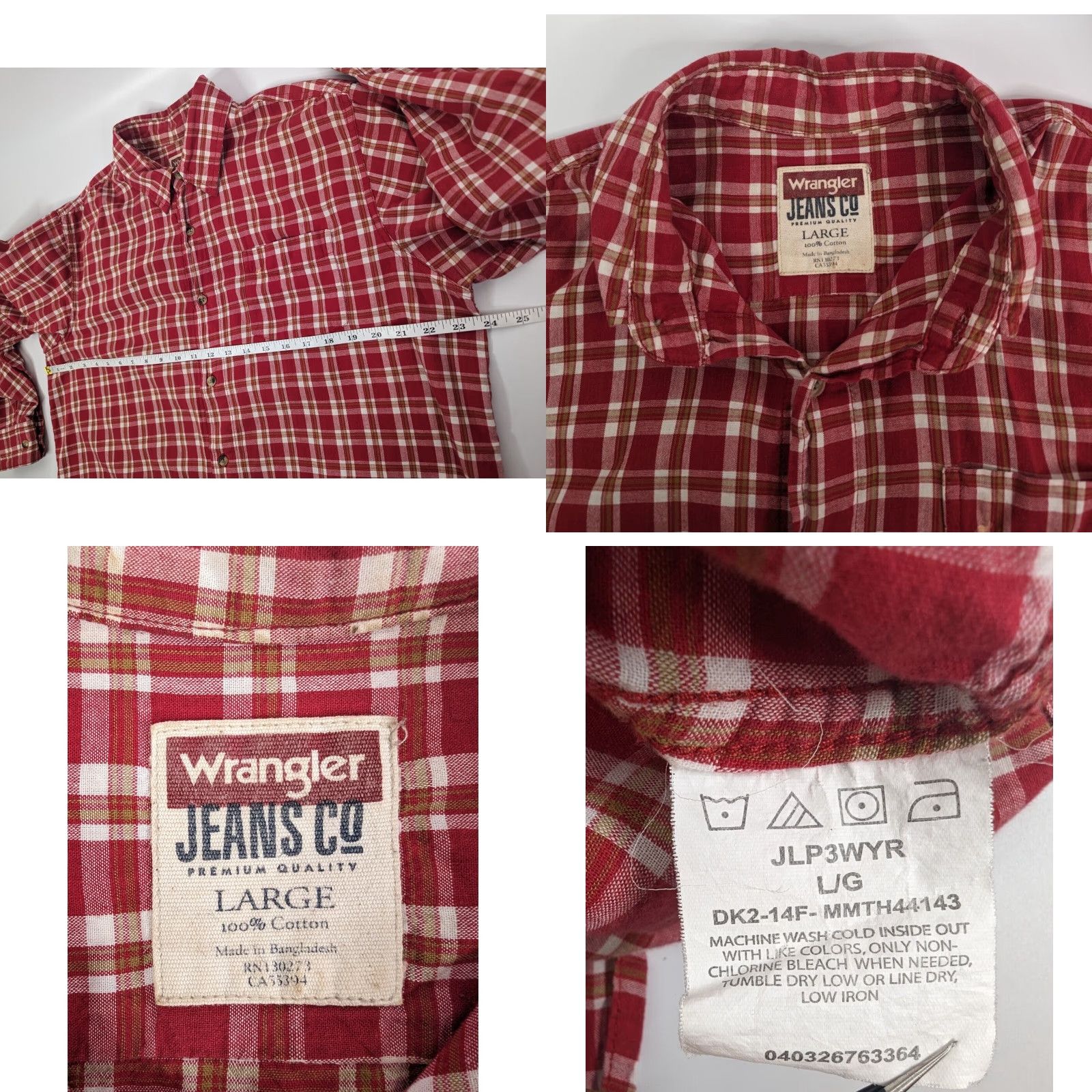 Wrangler Wrangler Button-Up Shirt Red Plaid L Long Sleeve Cotton Polyester Spandex Men’s Casual Workwear Vintage: No Size US L / EU 52-54 / 3 - 8 Thumbnail