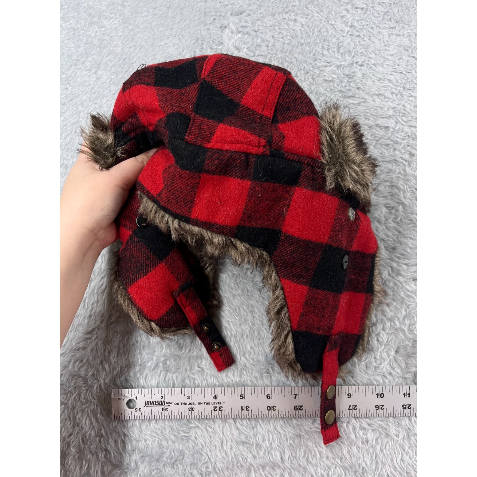 Vintage VINTAGE Trapper Hat Men One Size Red Plaid Knit Trapper Beanie Lined Ear Flap Faux Fur Camp Seasonal Outdoor Winter Size ONE SIZE - 2 Thumbnail