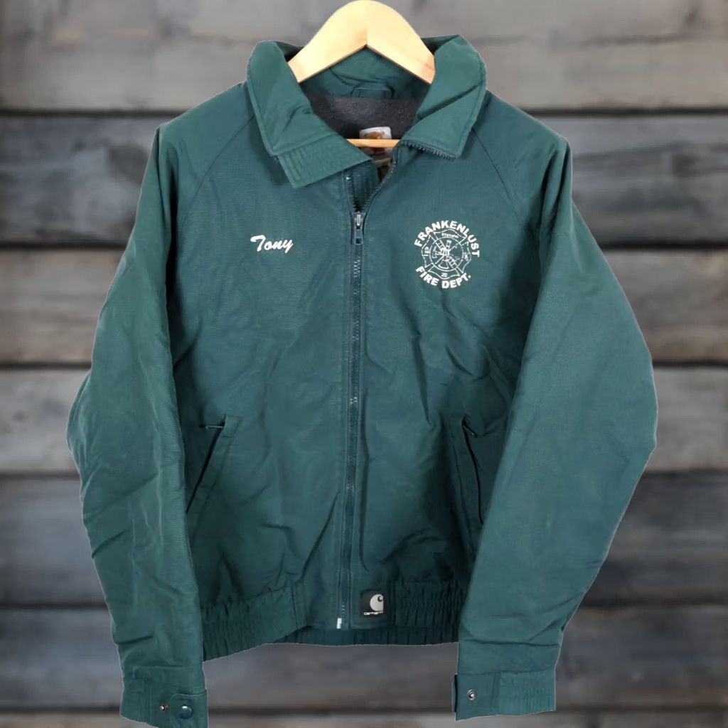 Carhartt VTG Carhartt Fleece Lined Jacket Men Large Green Bomber Jacket 90s Grunge Retro Chainstitch Fire Department Full Zip Pockets Size US L / EU 52-54 / 3 - 1 Thumbnail