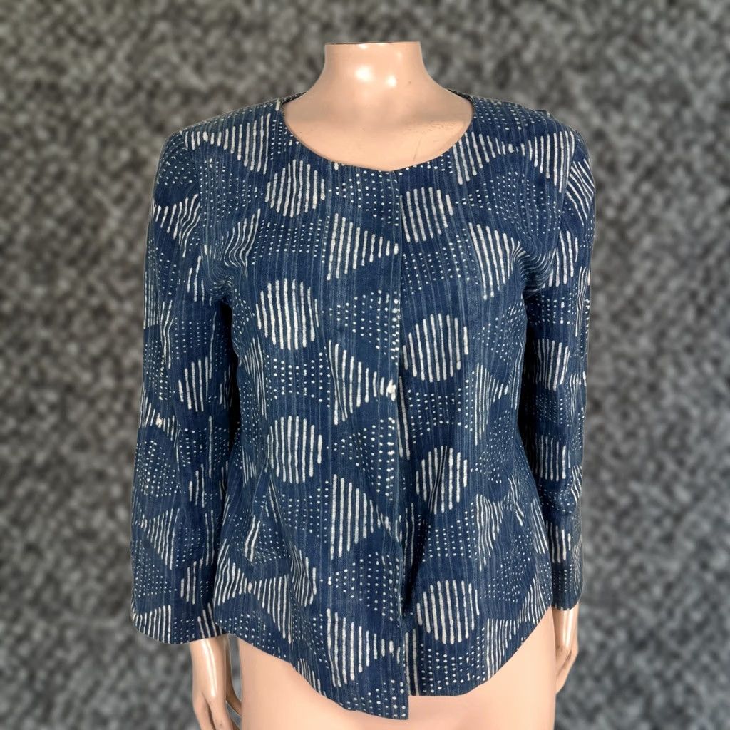 Eileen Fisher Eileen Fisher Women's Small Open Front Organic Cotton Printed Indigo Jacket Size S / US 4 / IT 40 - 1 Thumbnail