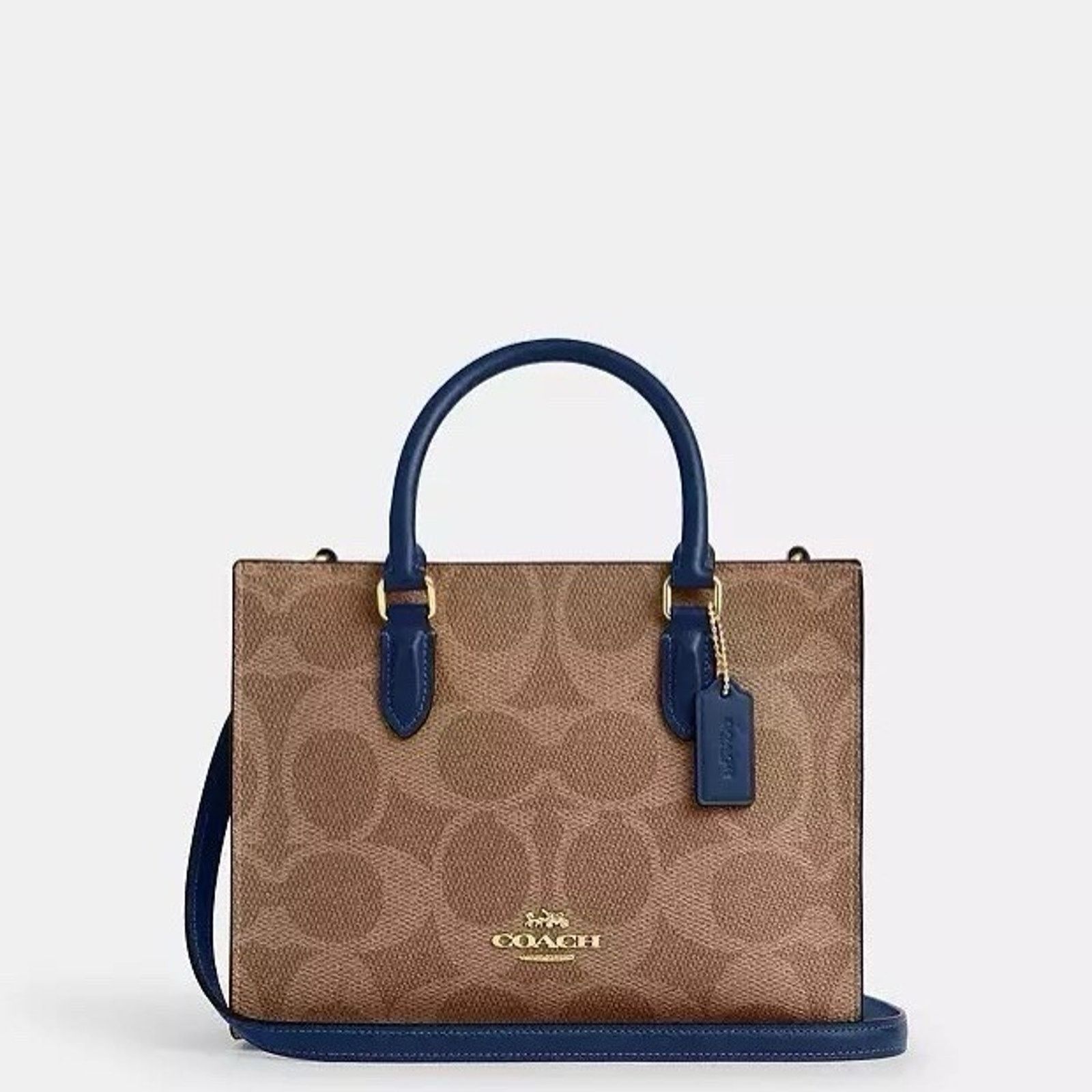 Coach NWT Coach Maggie Small Tote Bag CAL28 IMY3M Tan/Deep Blue Size ONE SIZE - 5 Thumbnail