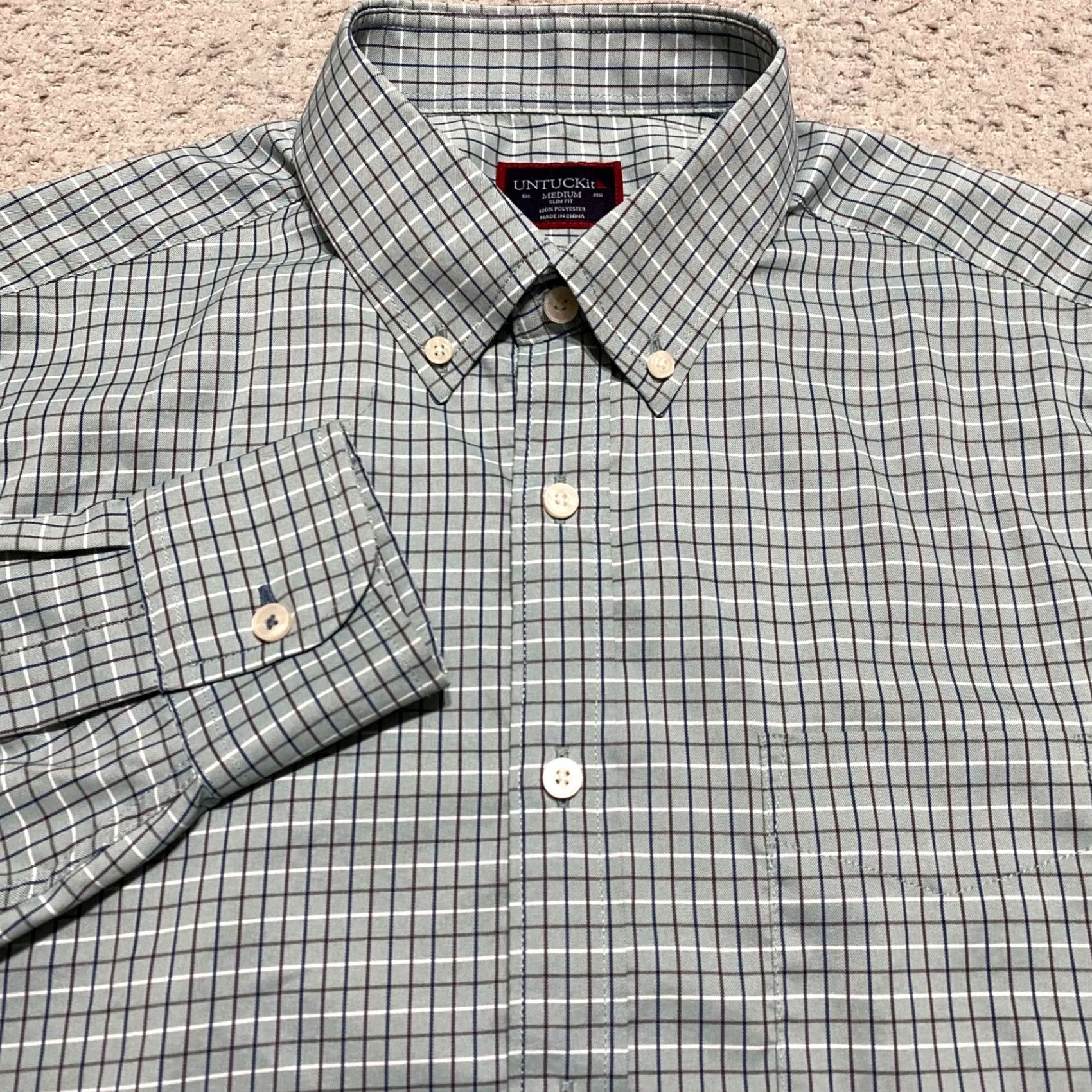 UNTUCKit UNTUCKit Shirt Mens Medium Gray Plaid Long Sleeve Button-Down Slim Fit Polyester Size US M / EU 48-50 / 2 - 5 Thumbnail