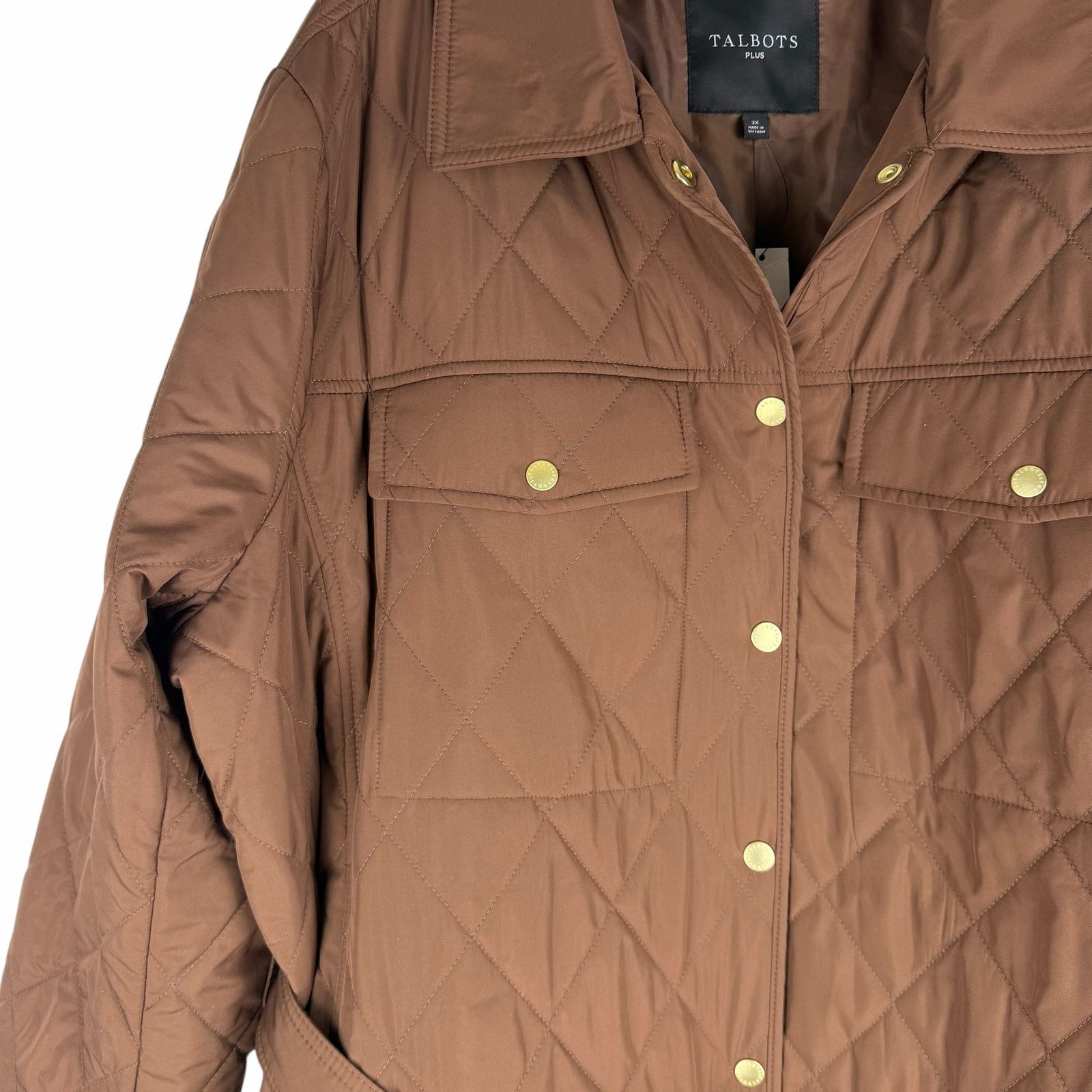 Other Talbots Belted Quilted Snap Button Shirt Jacket Brown 3X Size 3XL / US 20-22 - 7 Thumbnail