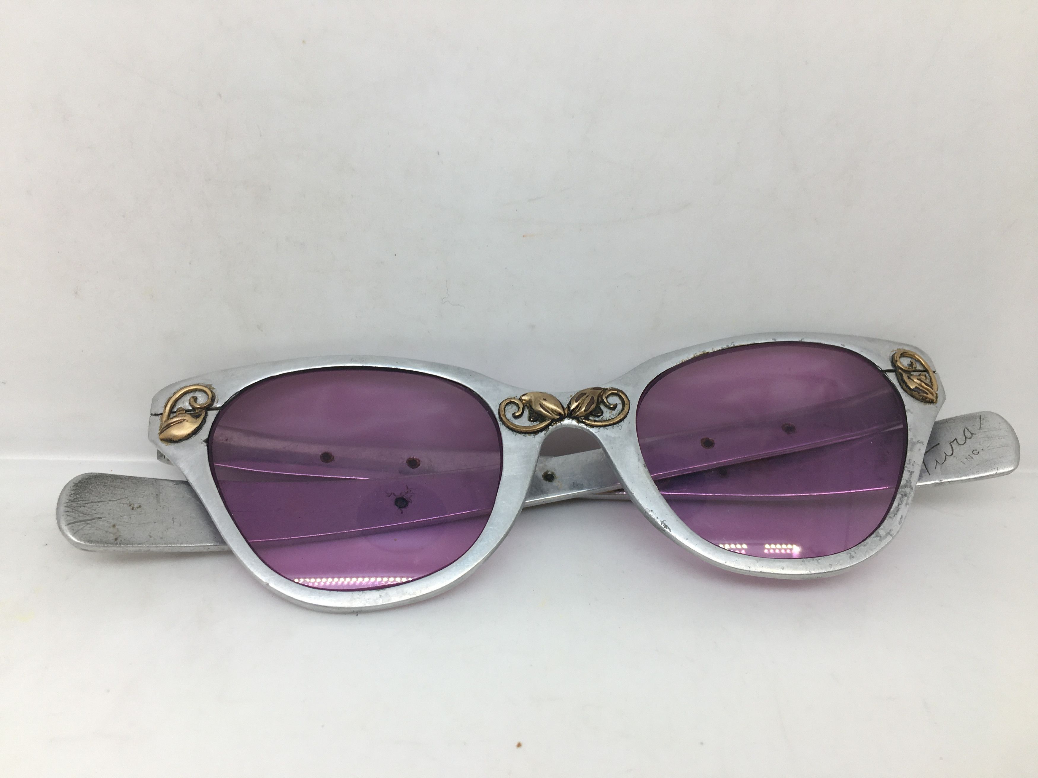 Vintage 50s TURA Woman Aluminum Silver Cateye Sunglasses