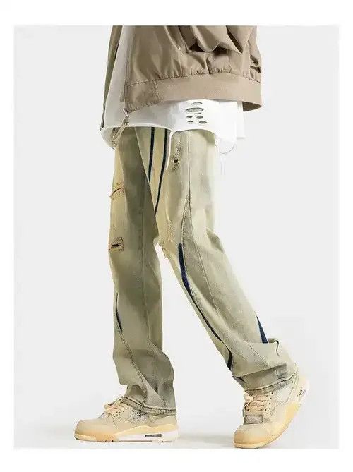 Designer Yellow mud color distressed jeans Size US 32 / EU 48 - 3 Thumbnail