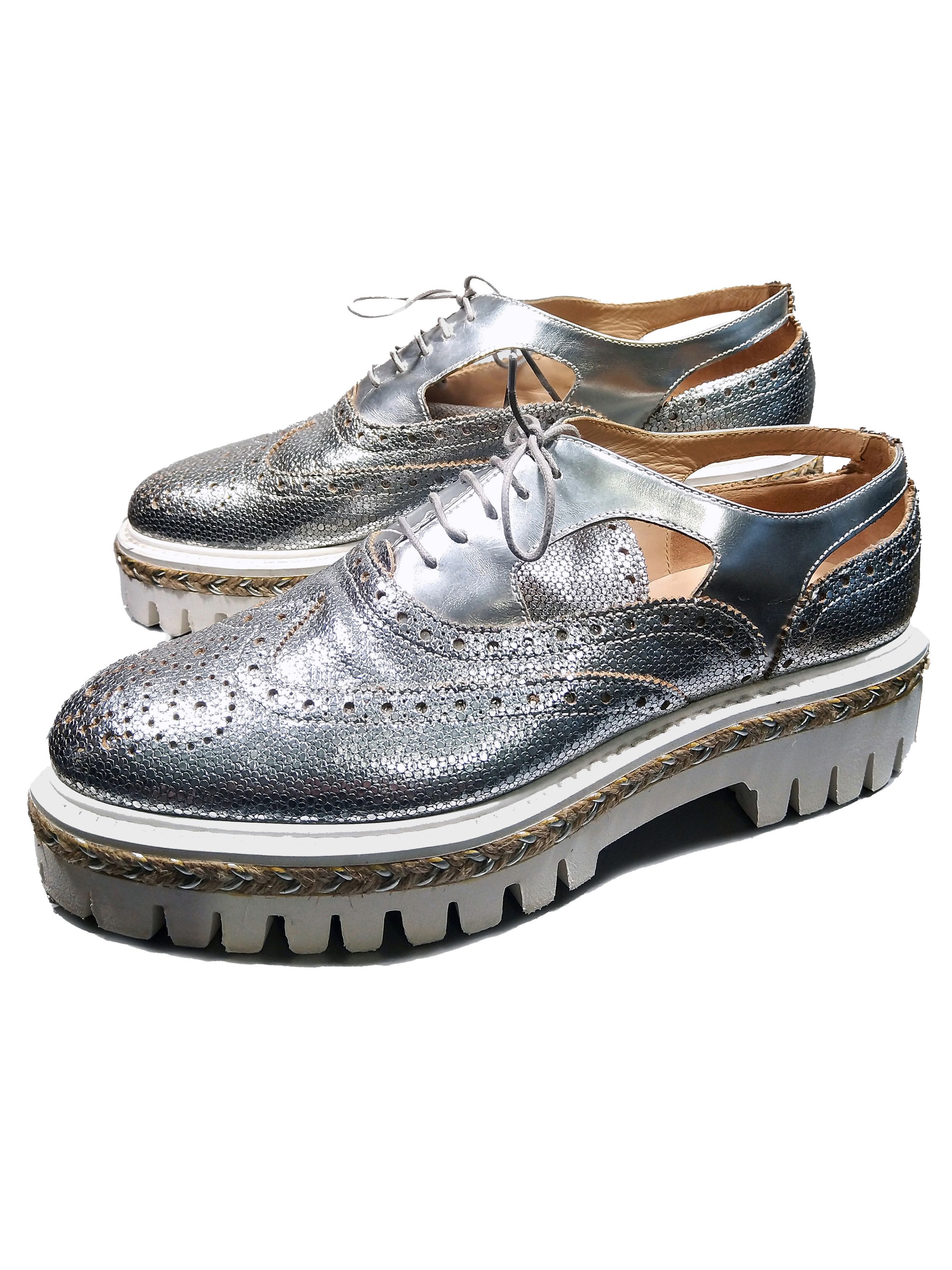 Alberto Guardiani Alberto Guardiani Metallic Platform Brogues Leather Oxford Size US 8 / IT 38 - 1 Thumbnail