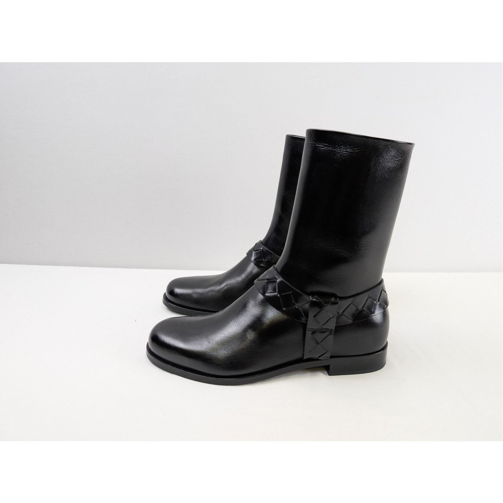 Bottega Veneta o1rshd1 Intrecciato-Woven Harness-Style Ankle Strap Hi Boots Size US 12 / EU 45 - 8 Thumbnail
