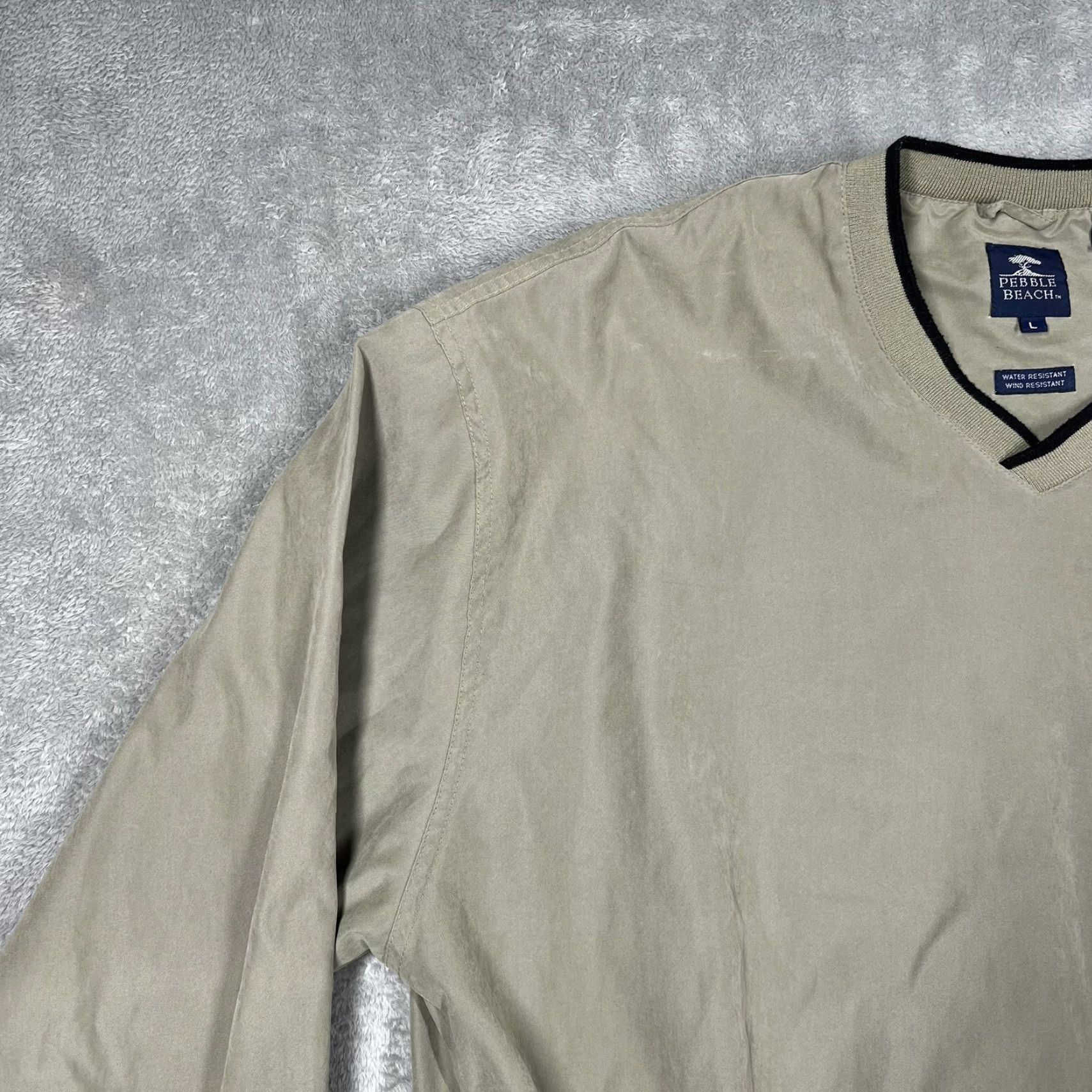 Vintage Pebble Beach Performance Jacket Mens Large Beige Windbreaker Zip Pockets Golf Pullover Size US L / EU 52-54 / 3 - 5 Thumbnail
