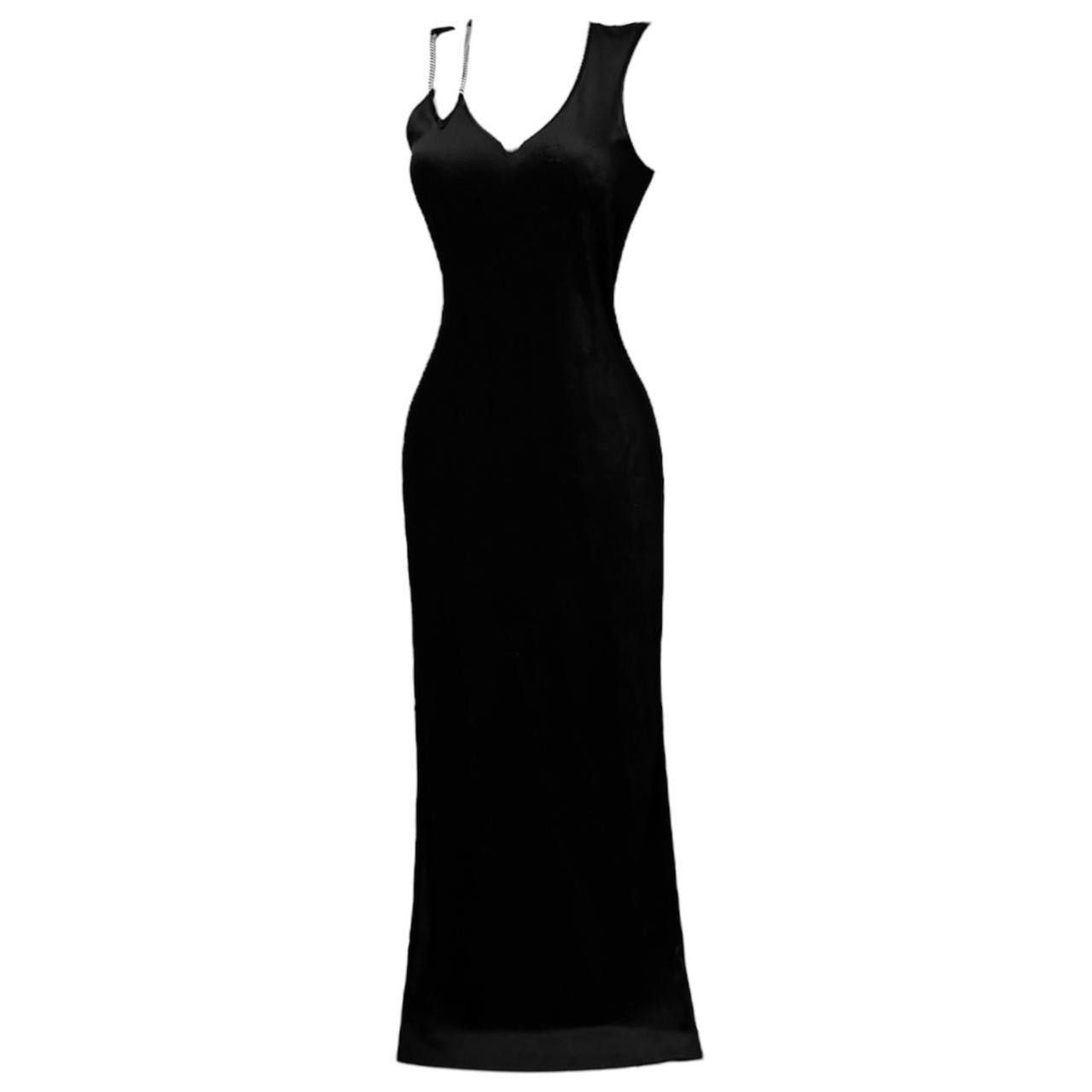 Vintage Iconic black velvet dress with chain details on the strap Size M / US 6-8 / IT 42-44 - 2 Thumbnail